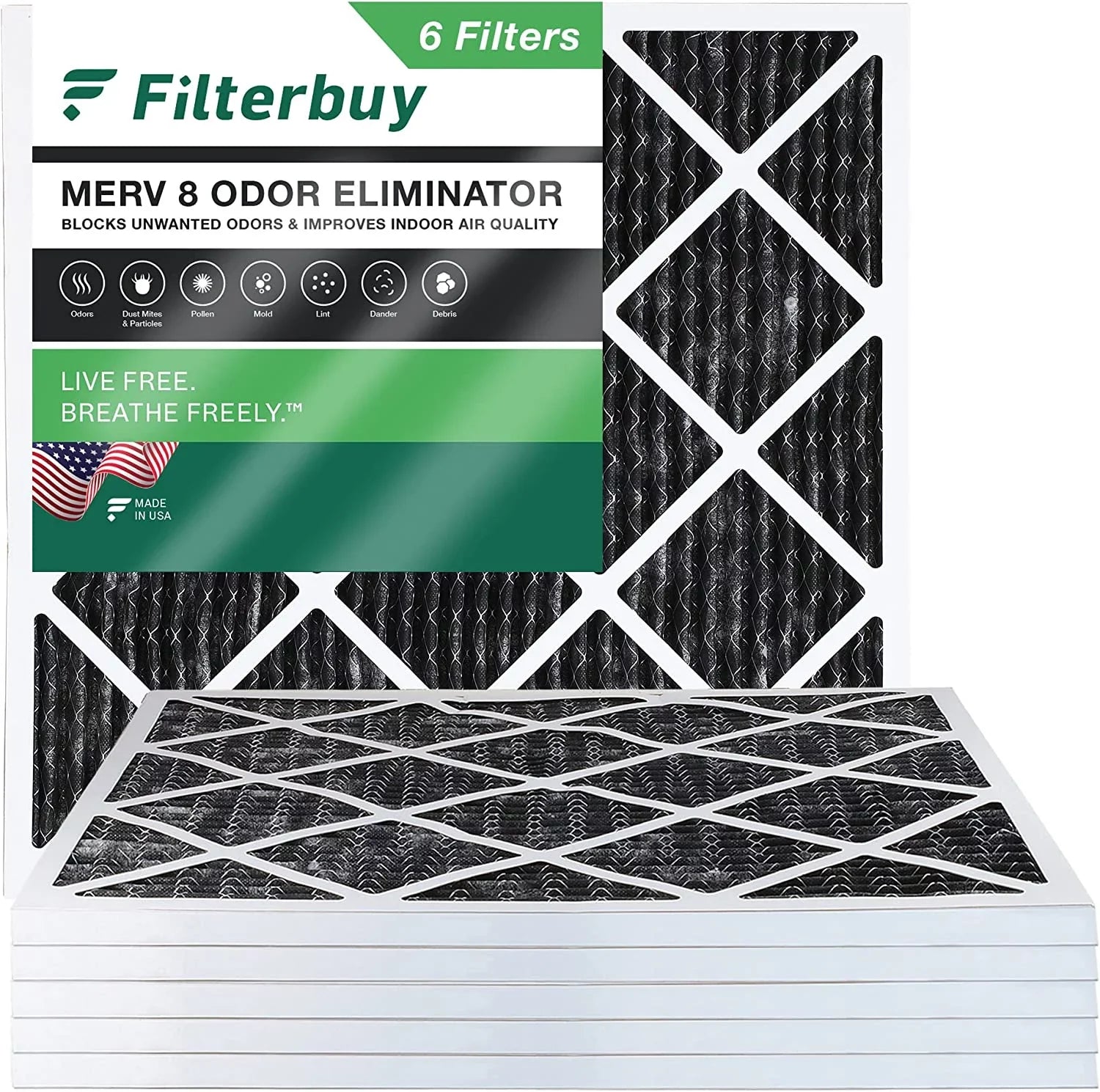 MERV with Furnace Odor Air AC HVAC Filterbuy Eliminator Activated Carbon Pleated 8 Filters (6-Pack) 18x18x1