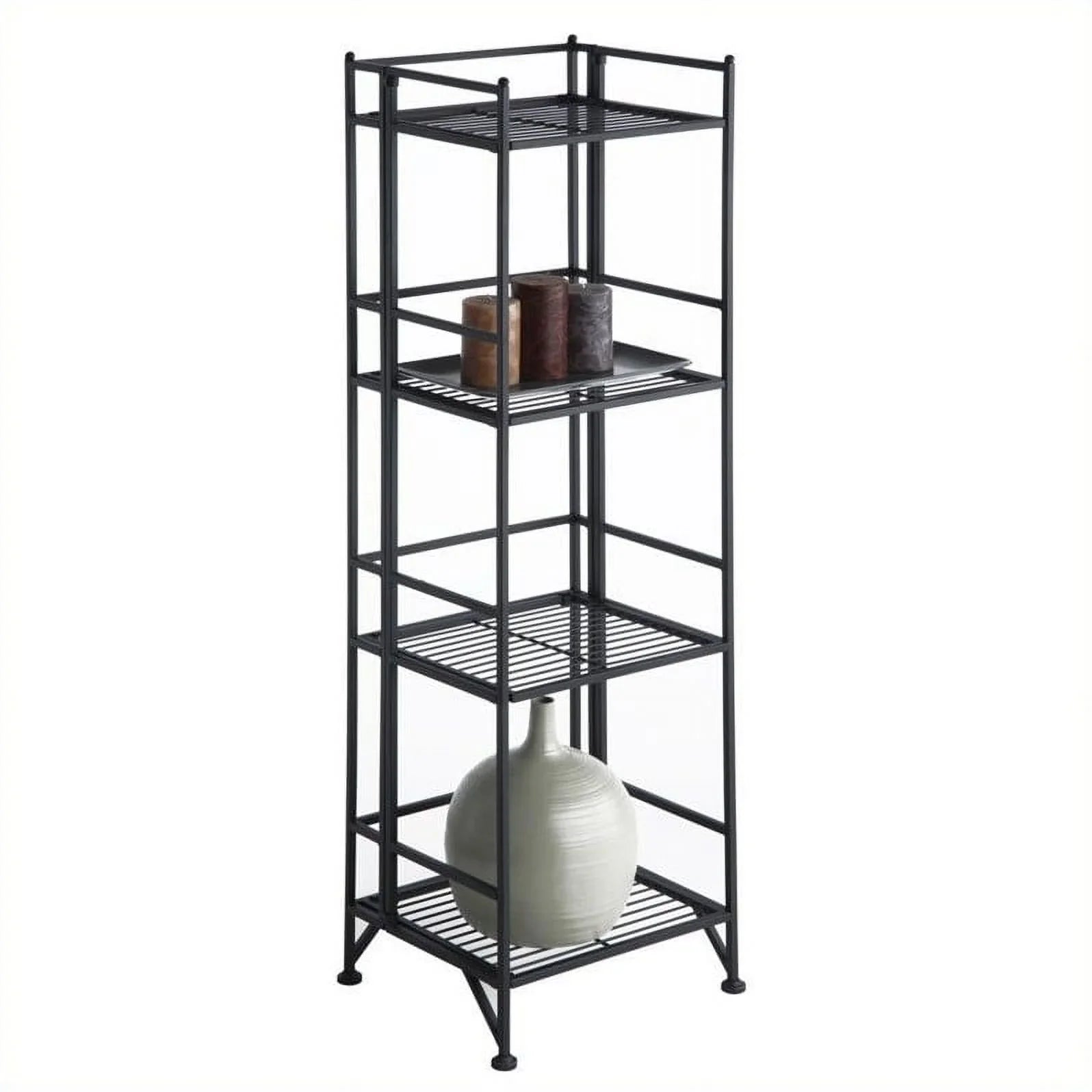 Unit in Tier Row Shelf Black Folding 4 Metal Pemberly Transitional
