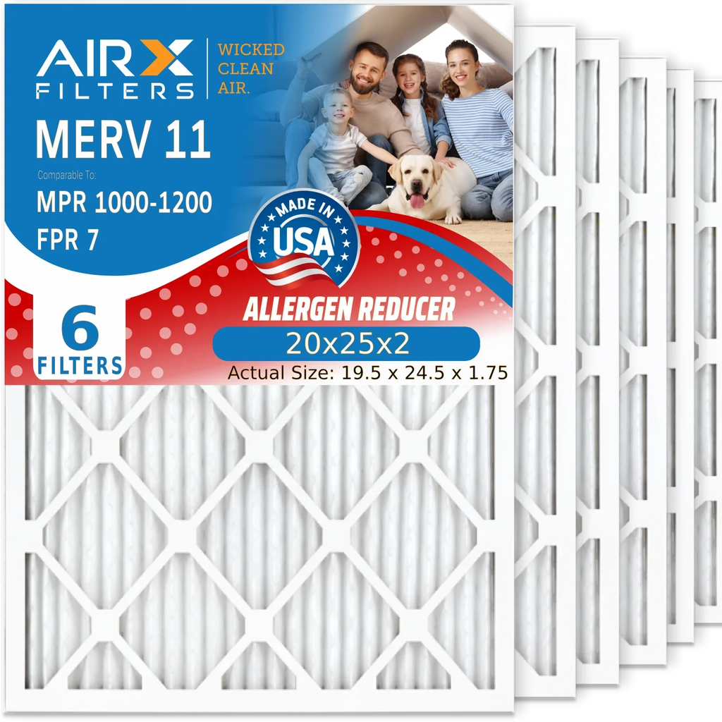 Pleated to Pack MPR AIR. 1000, FILTERS MERV 1200 MPR Conditioner Premium HVAC Air WICKED 6 Made CLEAN 20x25x2 USA Air Filter AIRX by Filter 7 Electrostatic Comparable 11 Filters 20x25x2 & Furnace FPR