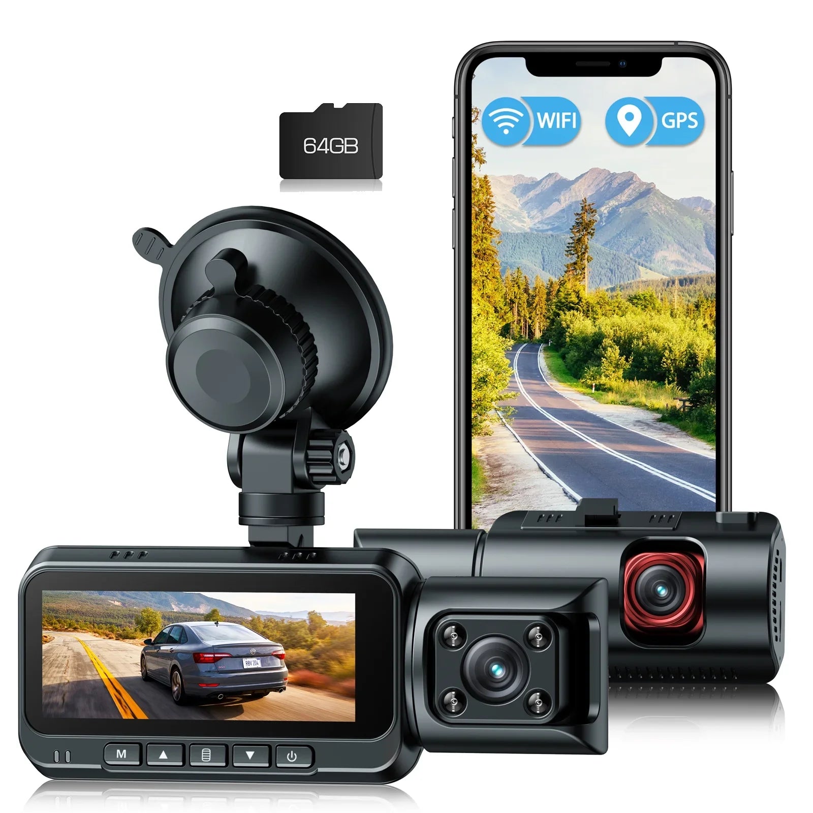 Camera and GPS Camera WiFi UHD Night Dash Card Cam, Inside Front 4K IR with Vision Car 64GB Dash TOGUARD