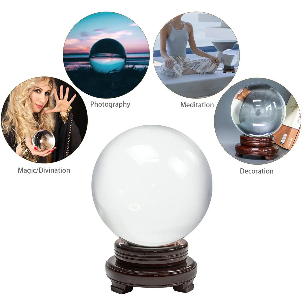 Clear Wood Ball, Gift Crystal for Marbles bimiti Magic Stand Witch Ball Glass with 5.9" Glass Large 150mm Sphere
