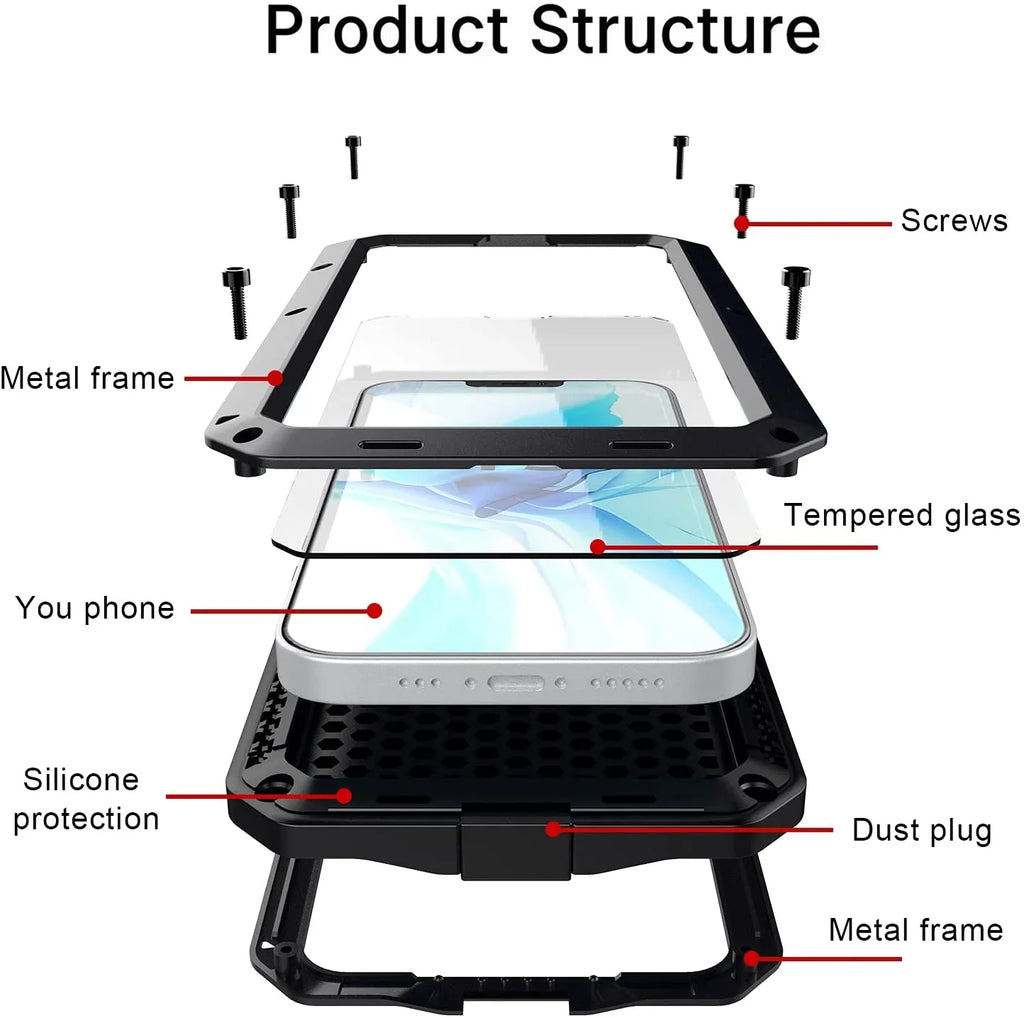 Duty Travel Rugged 13 and Resistant (Red) Metal Heavy Military Protection, Outdoor Scratch Gorilla Case Glass Aluminum Shockproof Pro iPhone Grade