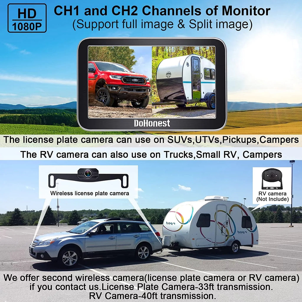 Camera Cam HD Reverse DoHonest 2 Play Backup Signal vision Monitor 1080P Car Auto-Switching Van Install 7-Inch: for Stable Plug Bluetooth Kit Channel Pickup Easy to Truck V Wireless and Night Camper