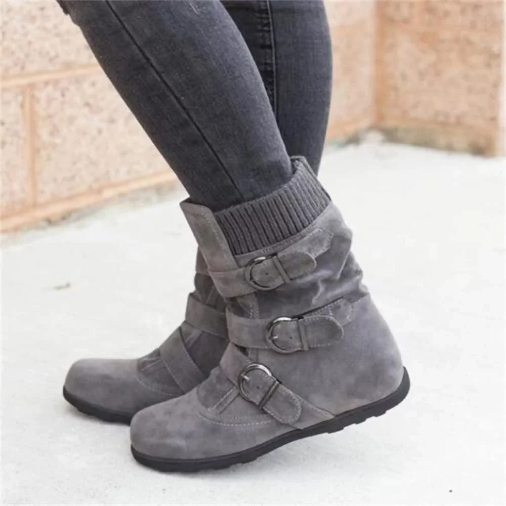Plus Size Boots Ladies Warm Outdoor Plush Flat Boots Shoes Classic Women Booties Casual Autumn Winter Women Snow