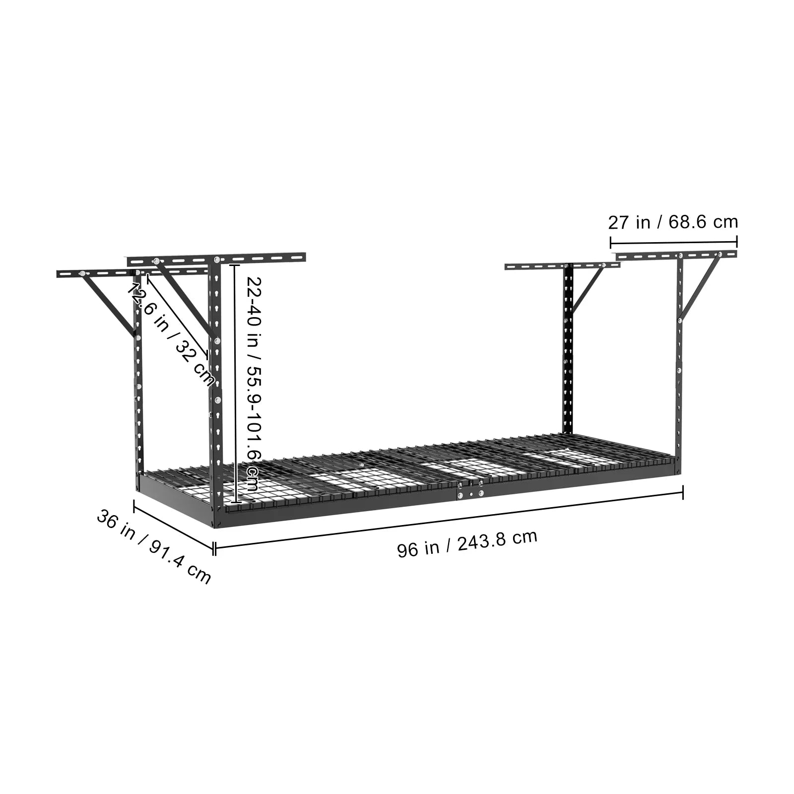 Storage Rack Overhead Garage BENTISM Rack Black 600lbs Ceiling 36x96in Adjustable