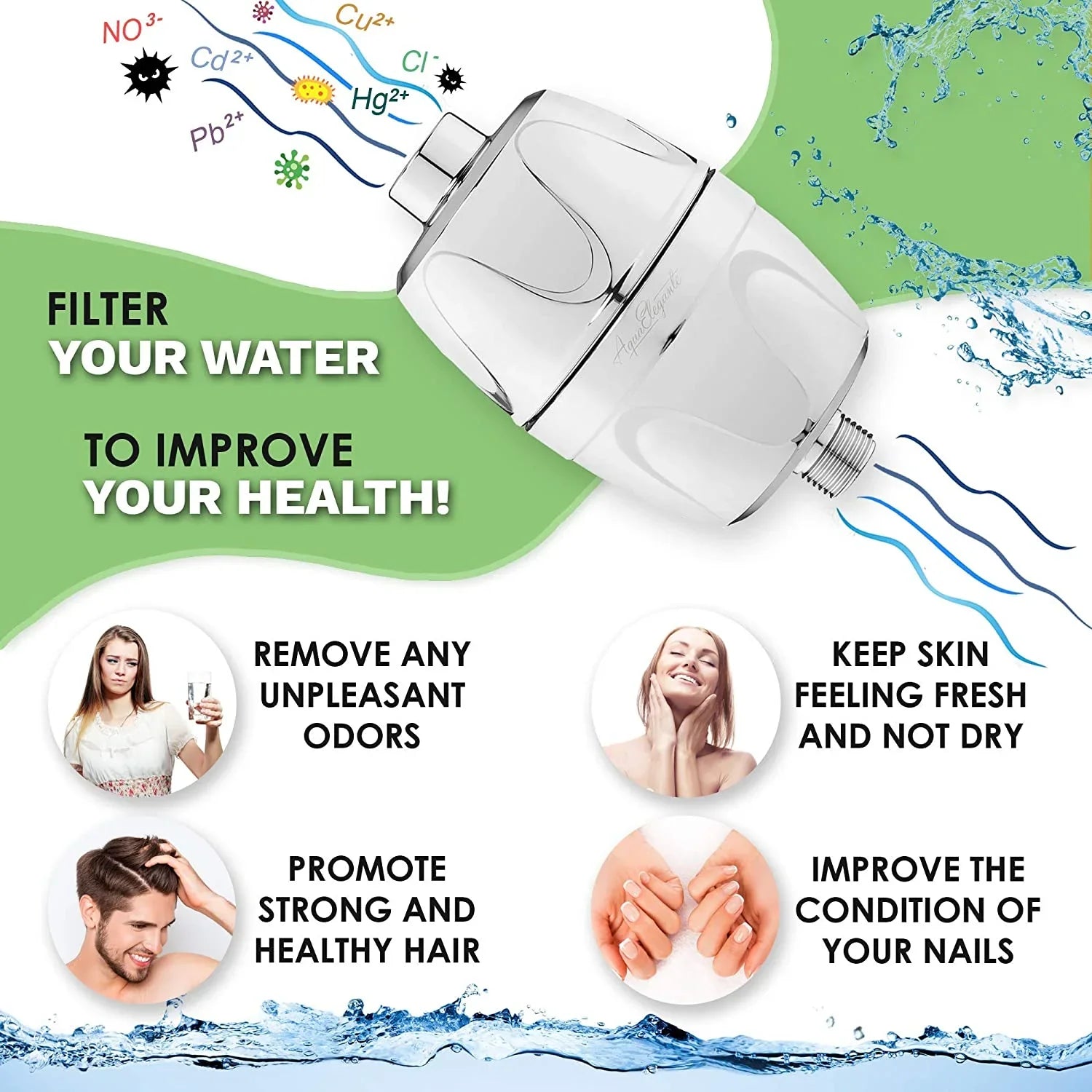 Elegante Chlorine And - Cartridge Filter Softener Minerals Bath Purifier - Replacement To Showerhead High Cartridge Replacement Hard For Home - Filters Remove + Output System Filtered Aqua Shower