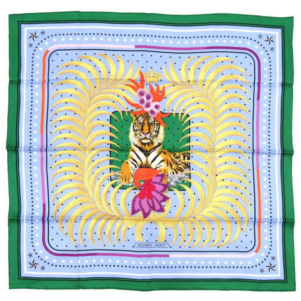 (Like Tiger Blue King's New) Scarf Hermes Fururi Pre-Owned Green Silk Muffler