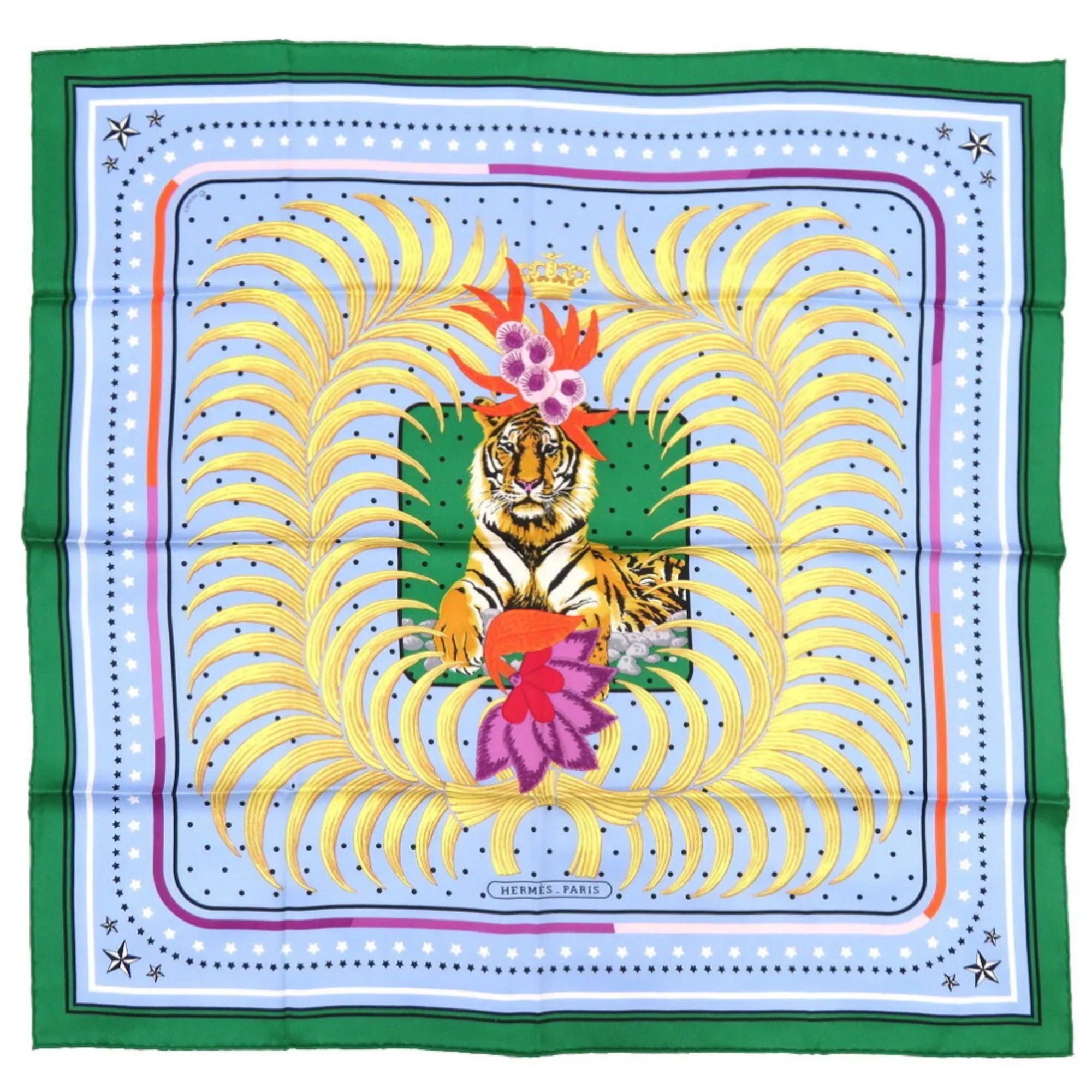 (Like Tiger Blue King's New) Scarf Hermes Fururi Pre-Owned Green Silk Muffler
