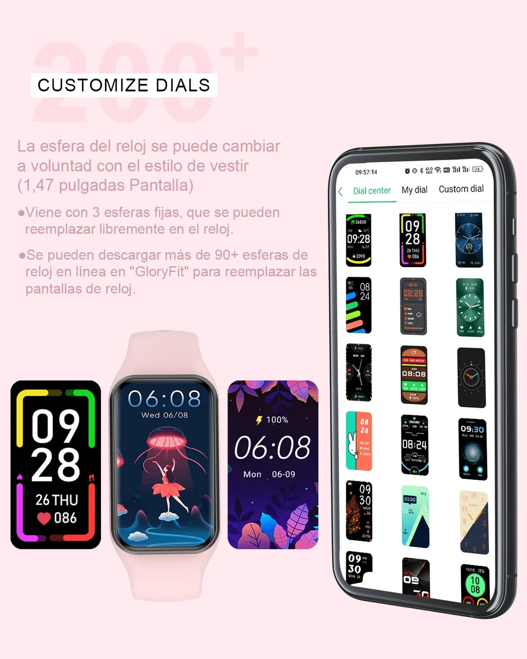 HD Calorie Modes Inch for - IP68 with , Tracker Fitness Women Smart 24 Compatible Pedometer, Screen,with iOS,Pink 1.47 and Waterproof, Android Men Watch Sports