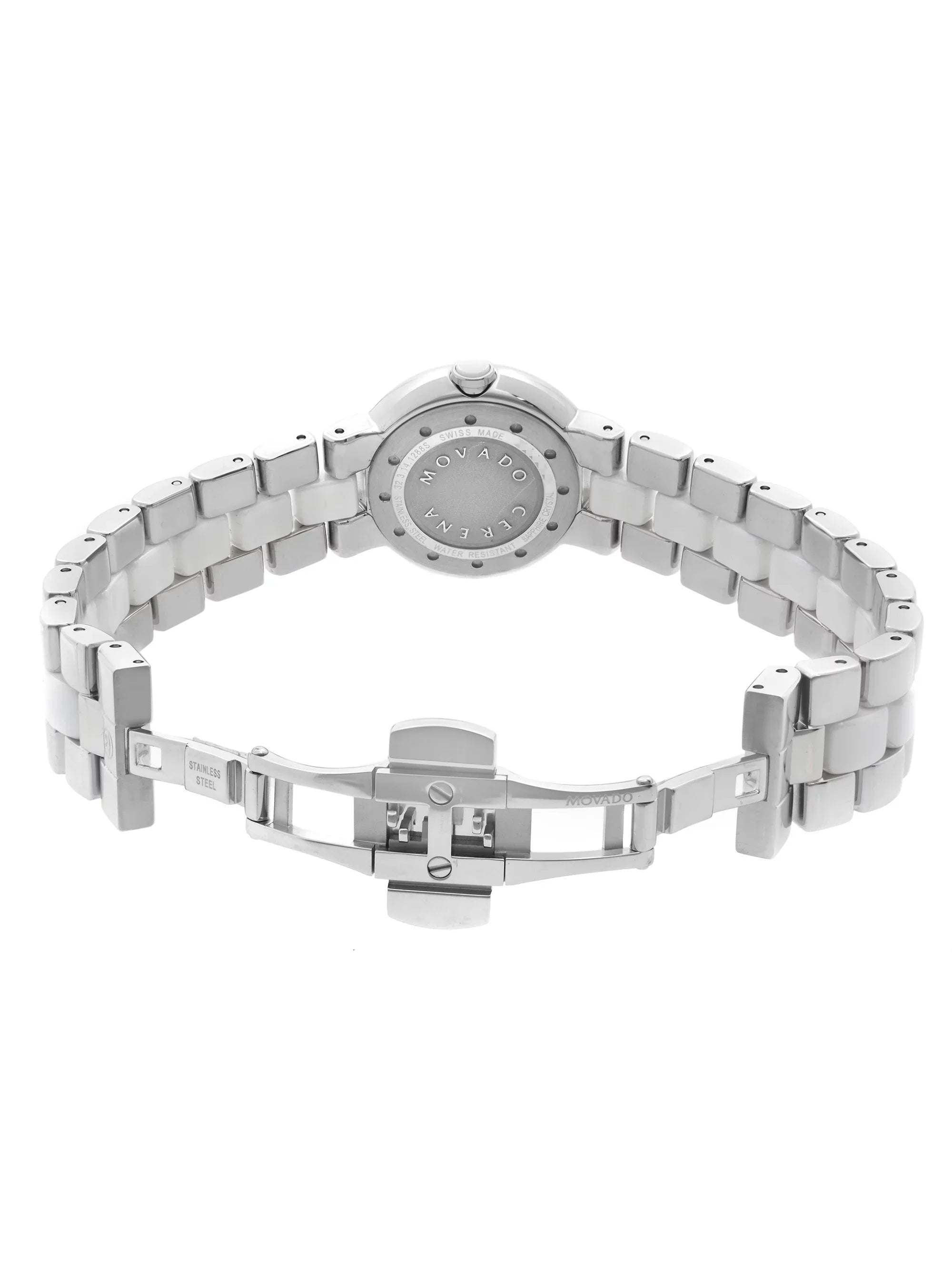 Diamond Bezel Cerena Ceramic Movado White Watch 28mm Steel 0606931 Ladies Pre-Owned Quartz