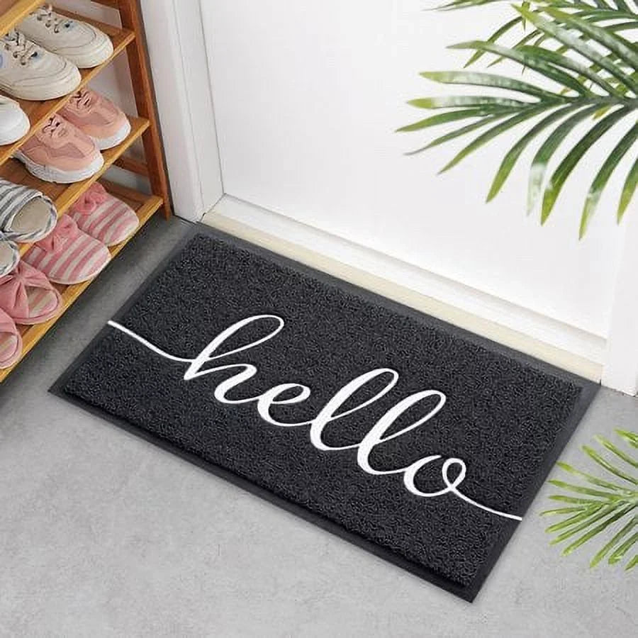 and Indoor-Outdoor, Design 2-Pack (W) Hello Black, x Non-Slip Kitchen 17.5" 30" Door, for JATOK (L) Bathroom, Front Floor Patio, Mat