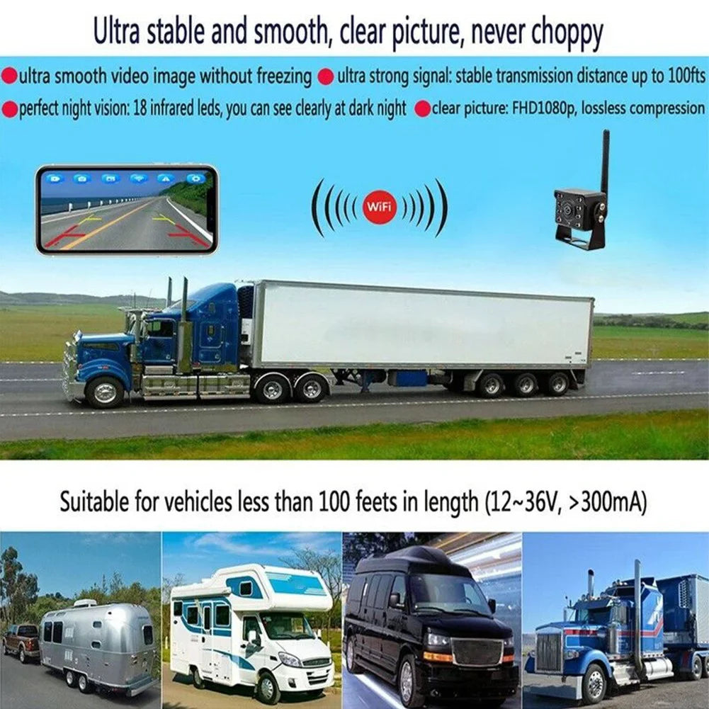 Truck Camper Reversing Rear WIFI Camera View Bus Trailer Wireless shockproof RV