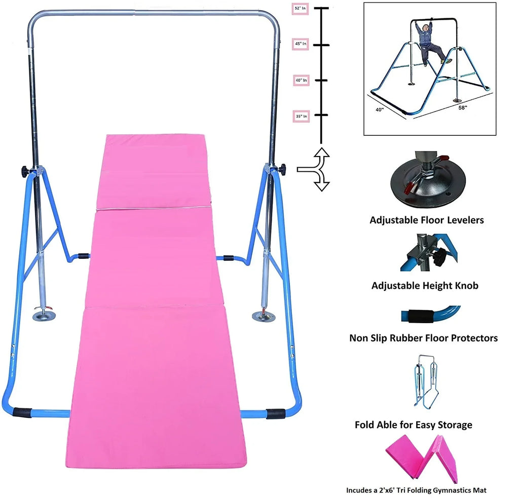 Mat Training Horizontal Kip with Gymnastics Blue Climbing Kip Fitness Expandable Bar Bar Bar Tower Kids Height Folding Monkey Bars for Gymnastic Adjustable