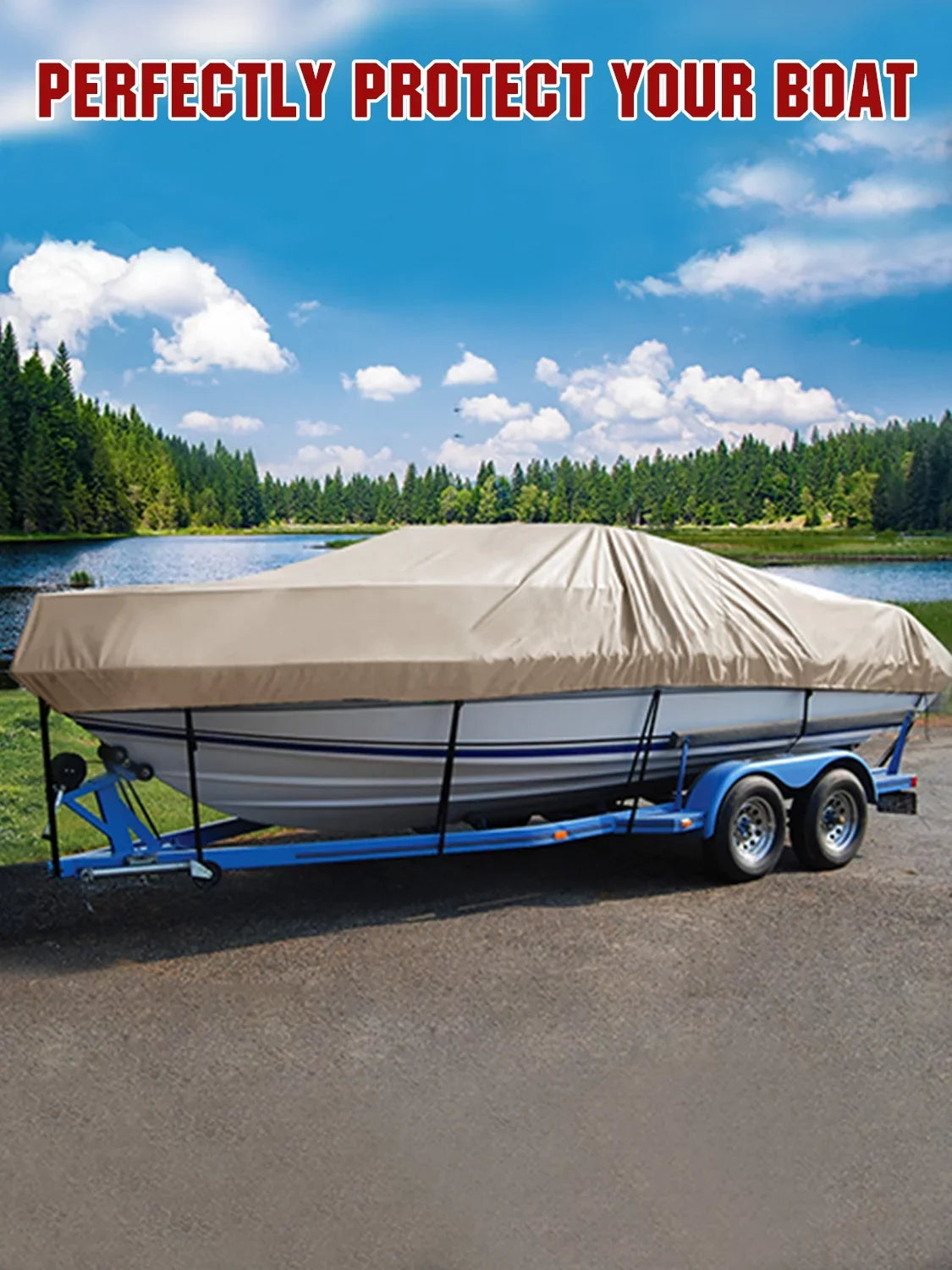 TRI-Hull, Proof, 19 AngLink - Pro-Style - Runabout Cover, Bass Cover Boat All Duty Tear and Polyester Fits Weather Protection | Oxford ft Beige Durable Heavy Waterproof V-Hull, Boat 17 600D