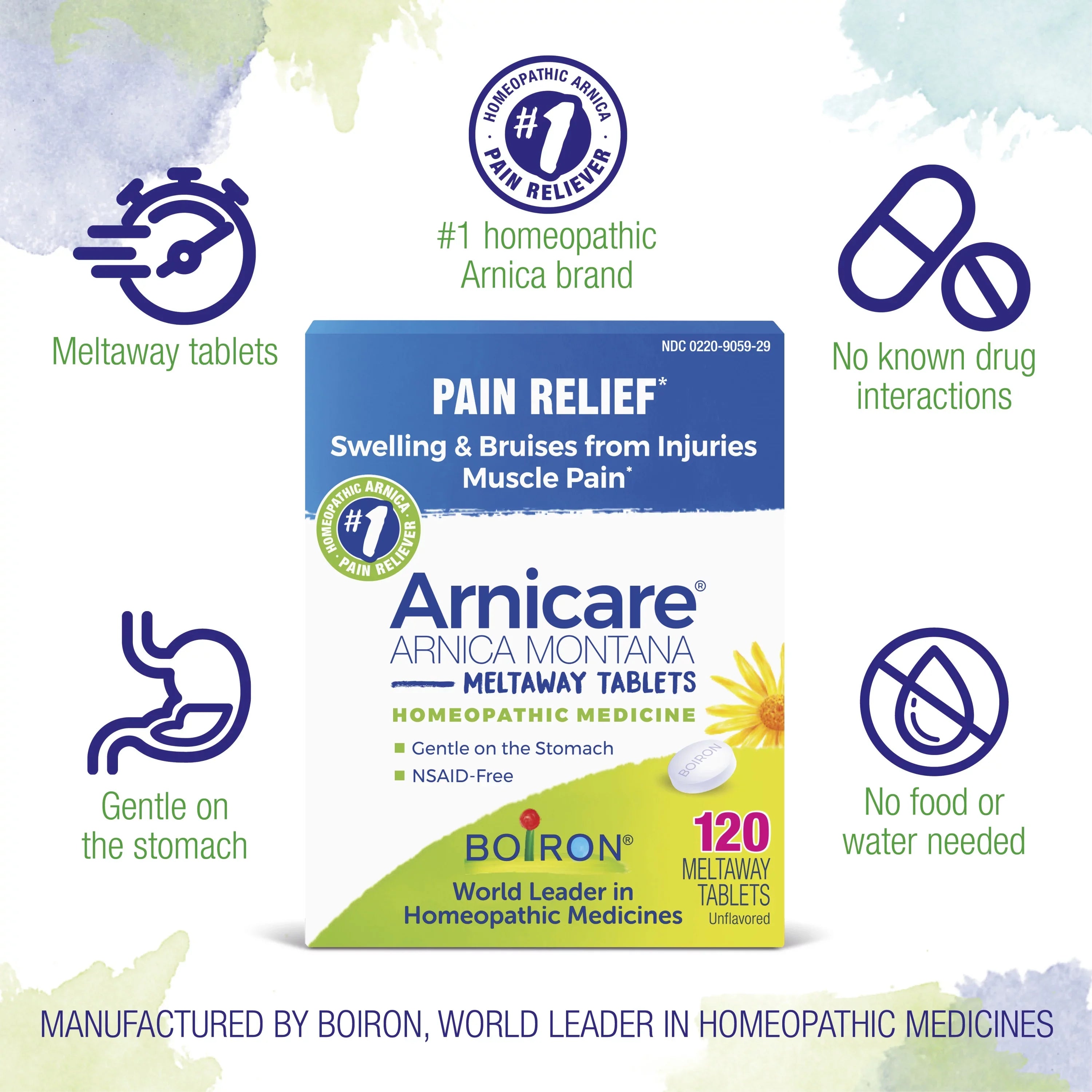 for from Pain Bruises Tablets Muscle Tablets, Arnicare Medicine Relief, Injuries, 120 Boiron & Homeopathic Pain, and Swelling Meltaway