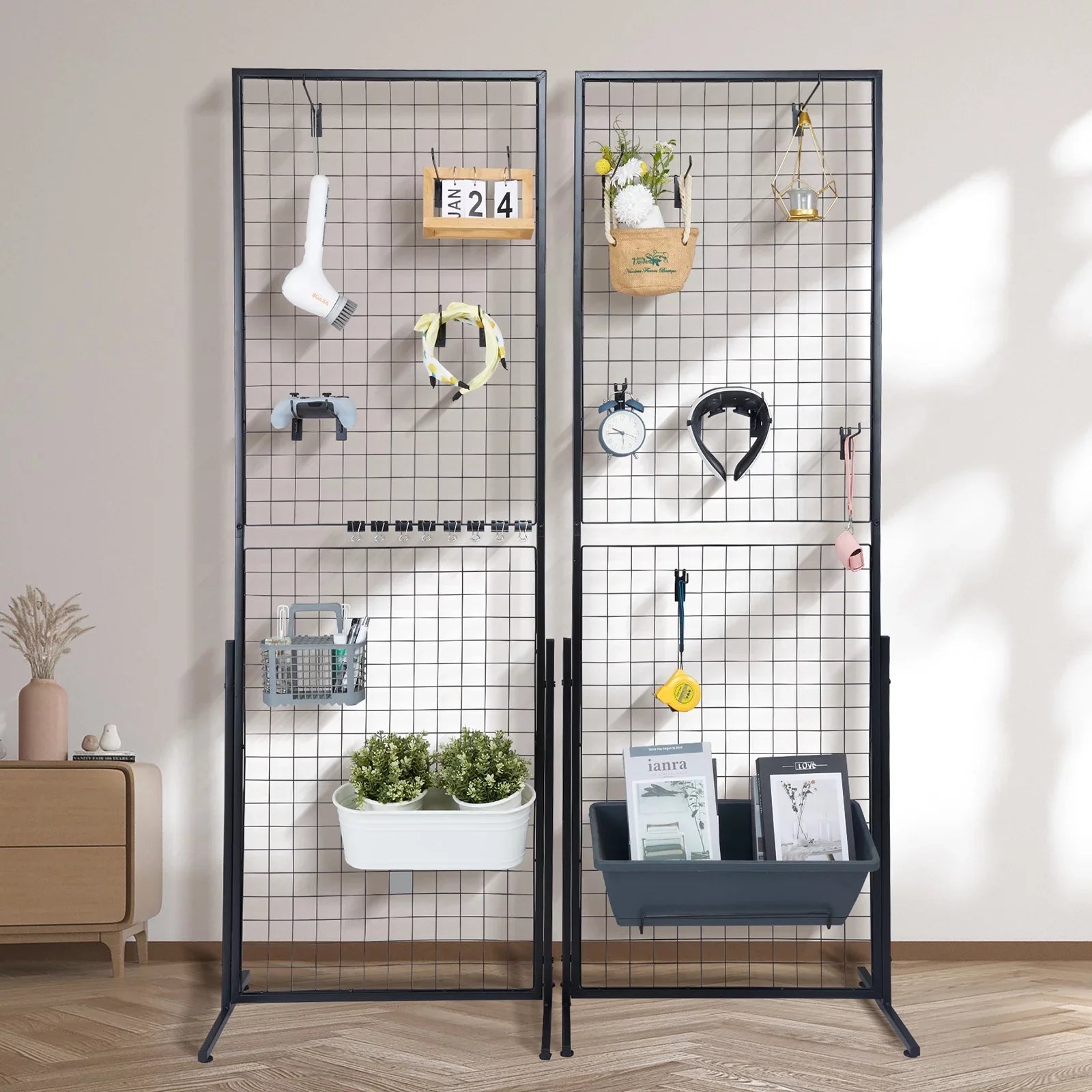 Side Wall T-Base with Packs Grid Gridwall 2' Gridwall x Double Retail Floorstanding, Shows, Display and Wire Art Extra Clips Panels Racks Display for 2 Panels Tower, with 5.6' Craft Hooks BENTISM