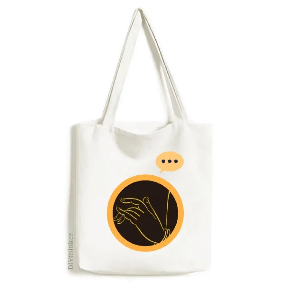 Culture Tote Bag Hand Expression Black Sack Shoulder Yellow Canvas