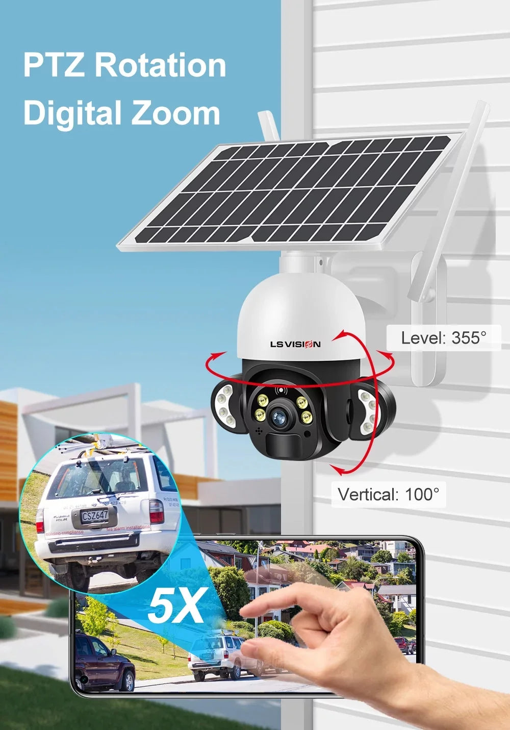 CCTV PTZ LS VISION Cameras WiFi Solar 4MP Outdoor System Security Wireless Waterproof