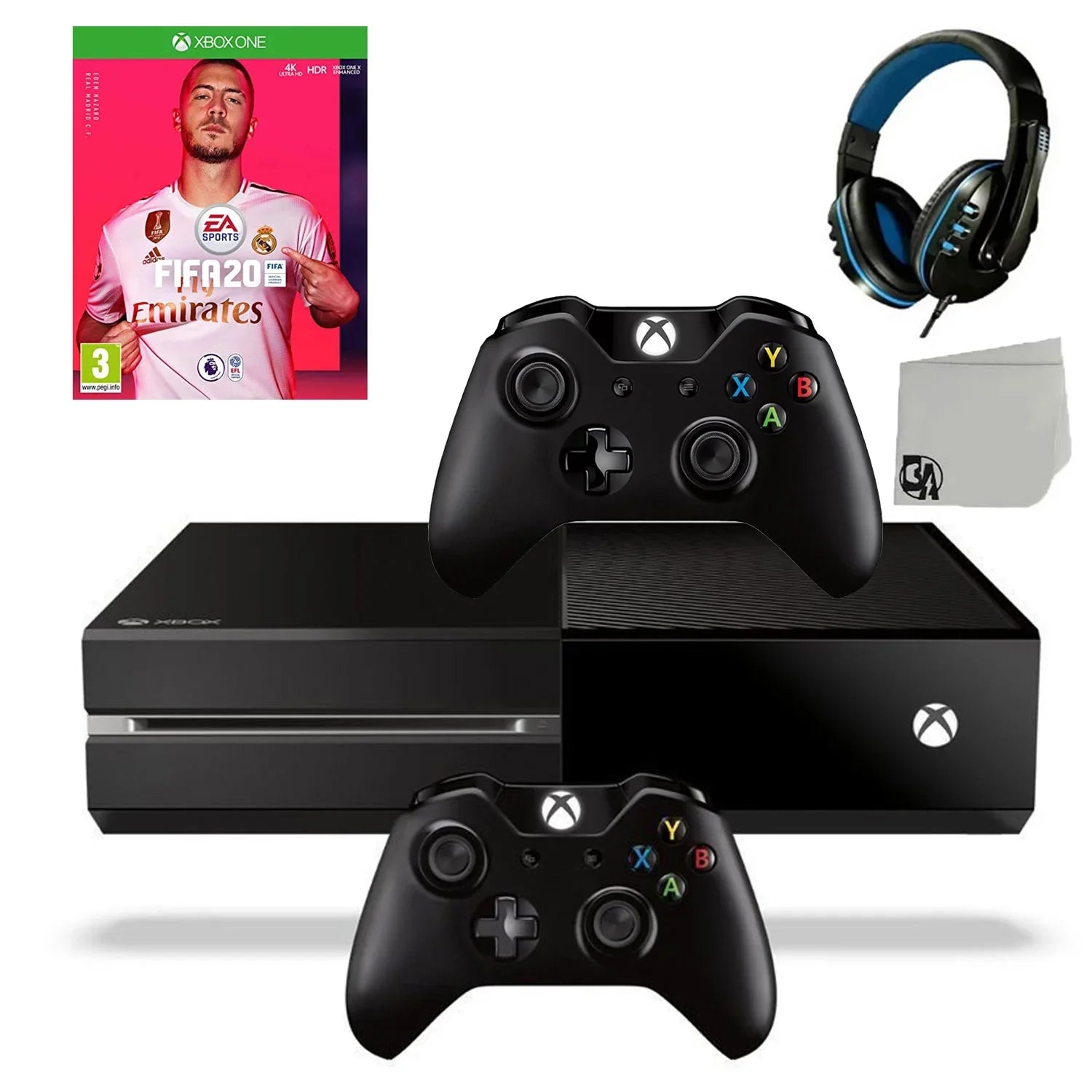 Microsoft Black Headset 2 With FIFA-20 Gaming Console Included AXTION Xbox Original Game Controller Used One BOLT 500GB Bundle