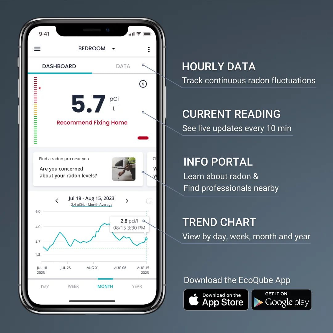 EcoQube WiFi, W Radon Gas Model and Monitor Detector Ecosense with EQ100