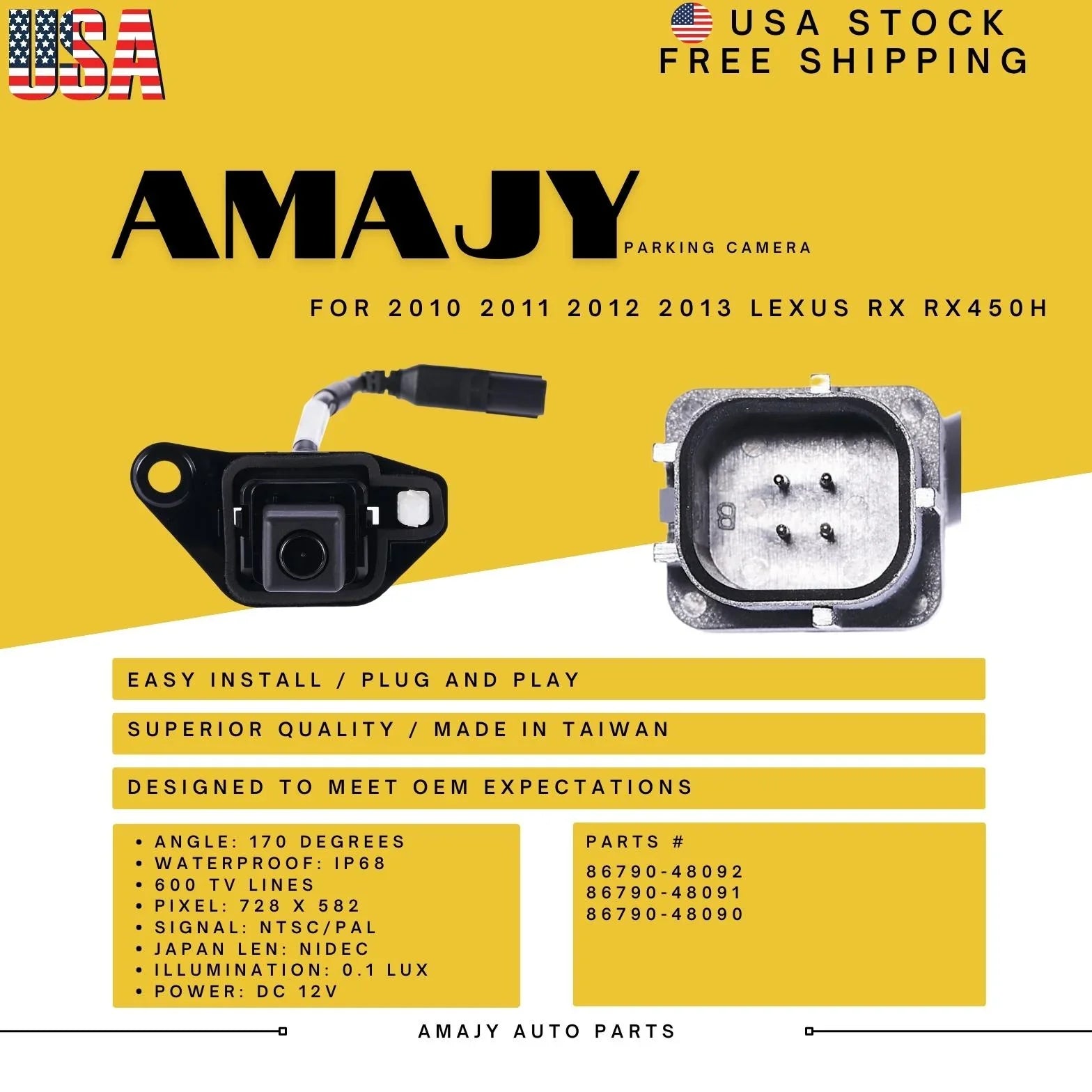 Replaces 86790-48090 10-13 RX450h Lexus 86790-48092 for Backup RX 86790-48091 Camera