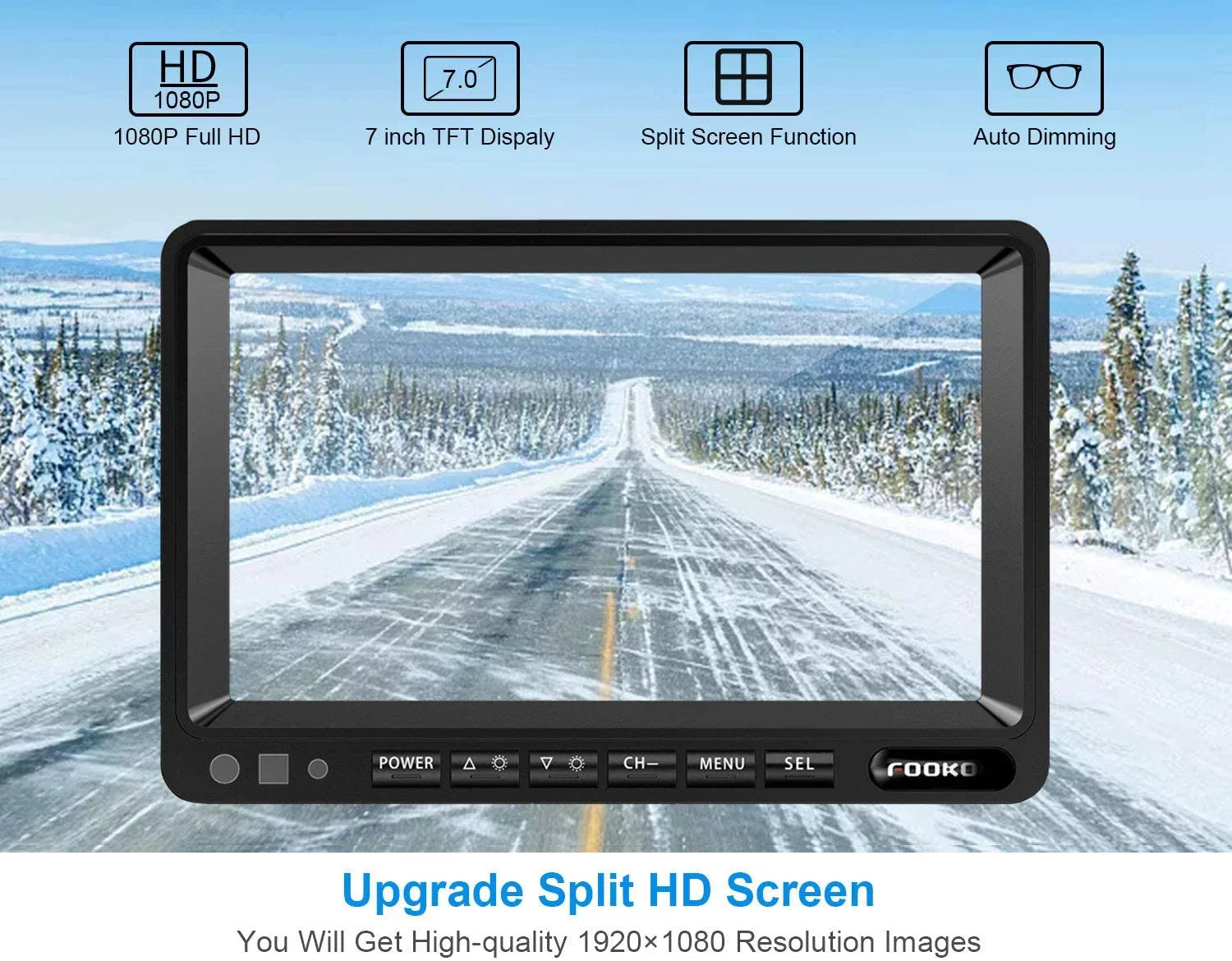 Screen Camera Parking Cameras Waterproof and Trailer(DY704) for Backup Split RV/Truck/Trailer/Bus/Semi-Trailer/Tractor/5th DVR Rear Reversing View System, 7'' Monitor Fookoo HD Lines with Wheel