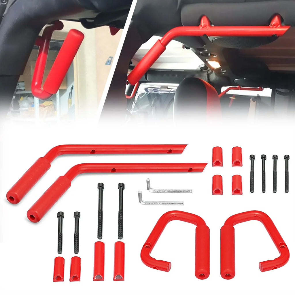 Aluminum Bar Coated Set Rear Wrangler for & JK Jeep Handles Front Grab 07-18 Full WEISEN- Red Powder