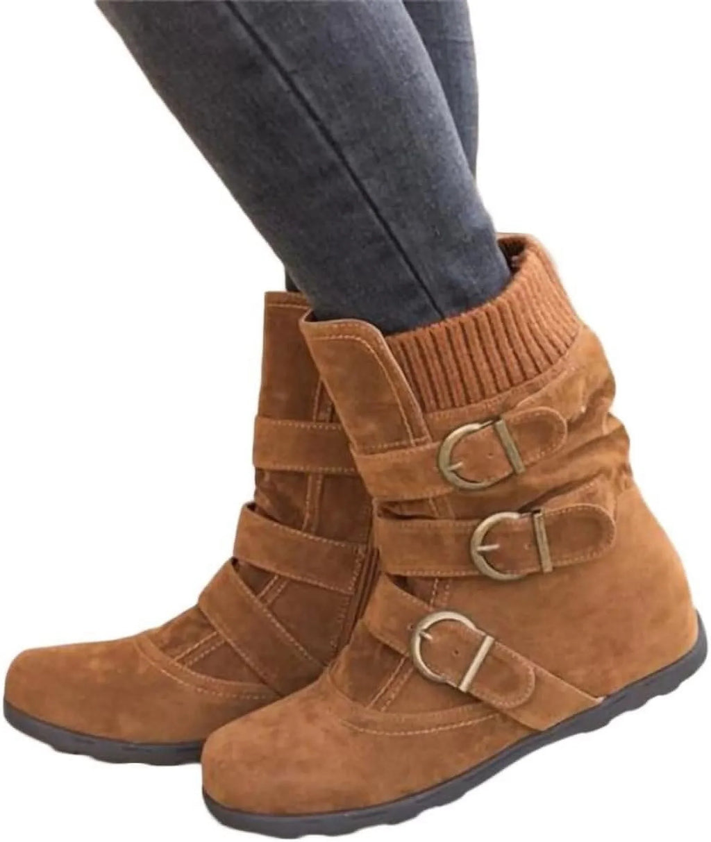 Plus Size Boots Ladies Warm Outdoor Plush Flat Boots Shoes Classic Women Booties Casual Autumn Winter Women Snow
