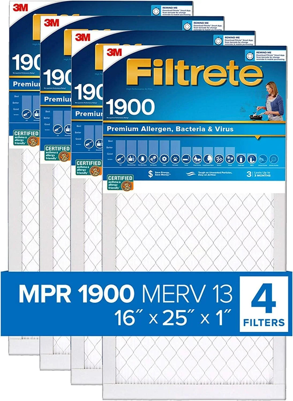 Allergen, 4-Pack Living Filter exact 0.78 MERV dimensions Air Ultimate x 15.69 Filtrete 16x25x1 1900 Healthy MPR x 24.69 13,