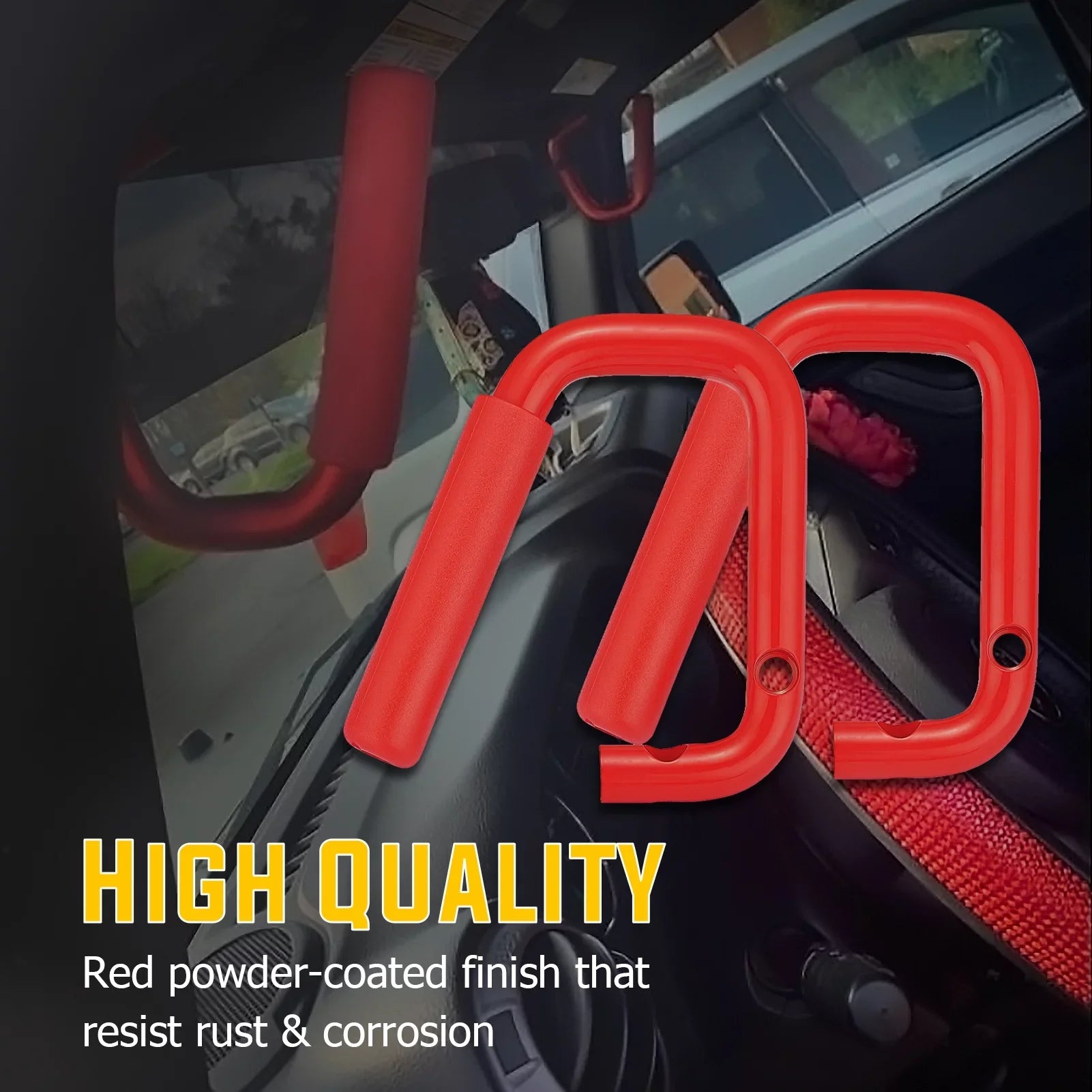Aluminum Bar Coated Set Rear Wrangler for & JK Jeep Handles Front Grab 07-18 Full WEISEN- Red Powder