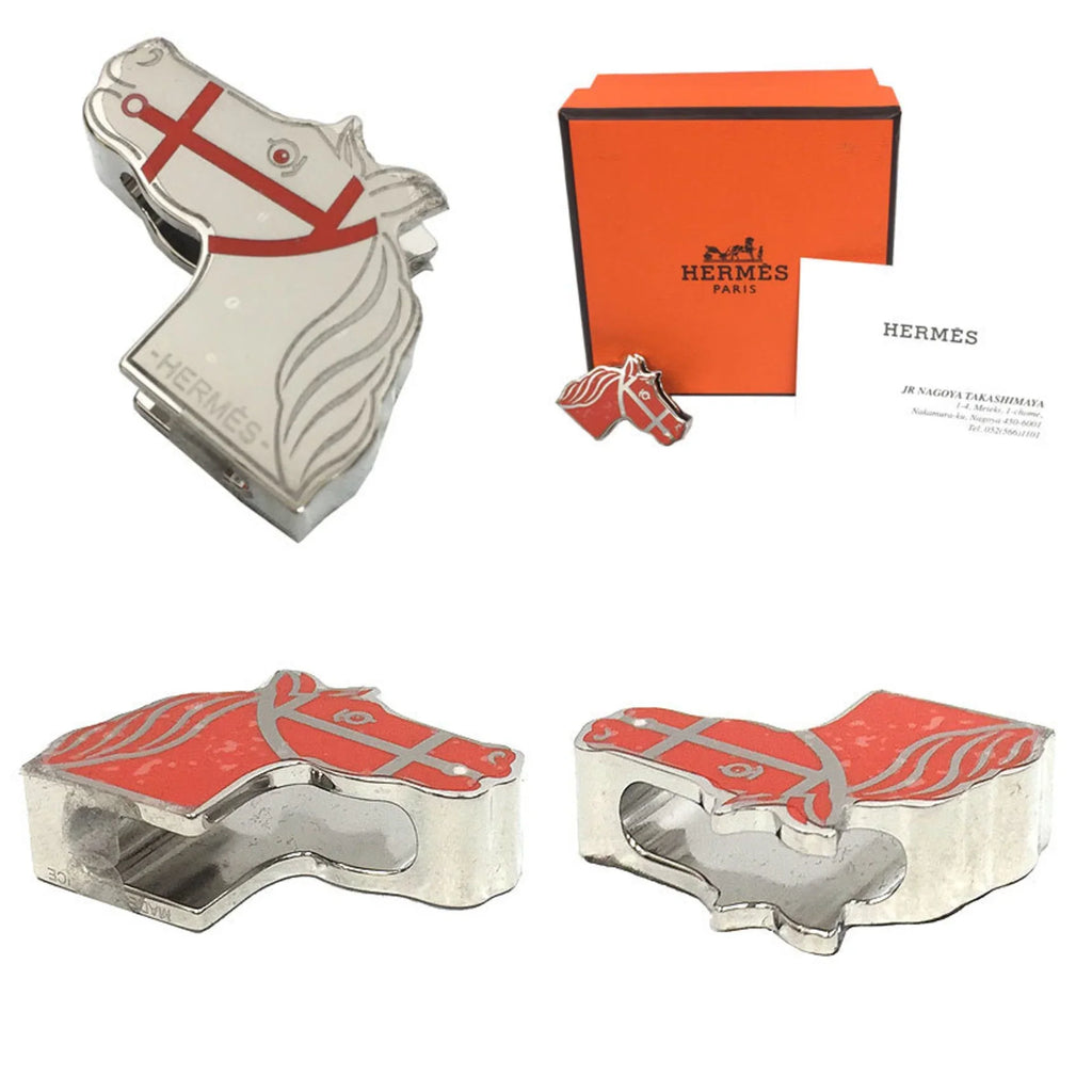 (Like Collection Scarf New) Muffler HERMES Ring Women's Twilly Quadrige Orange/Silver Pre-Owned 2022 Hermes