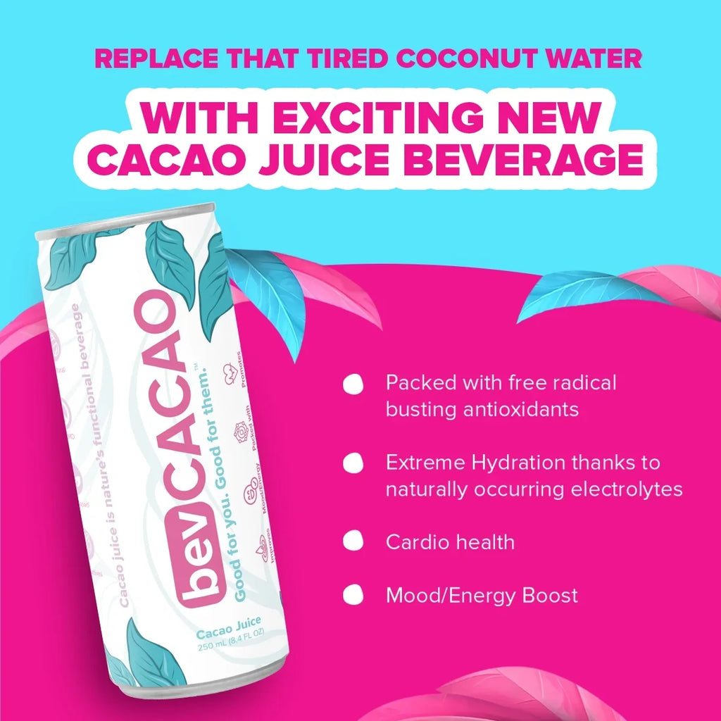 | Cocoa of Electrolytes Antioxidant Healthy Juice 8 Hydration. | Energy Drink| bevCacao Natural Highest the Boost Fruit | Cacao 8.4oz Improves Cans Pack Pod. Superfruit