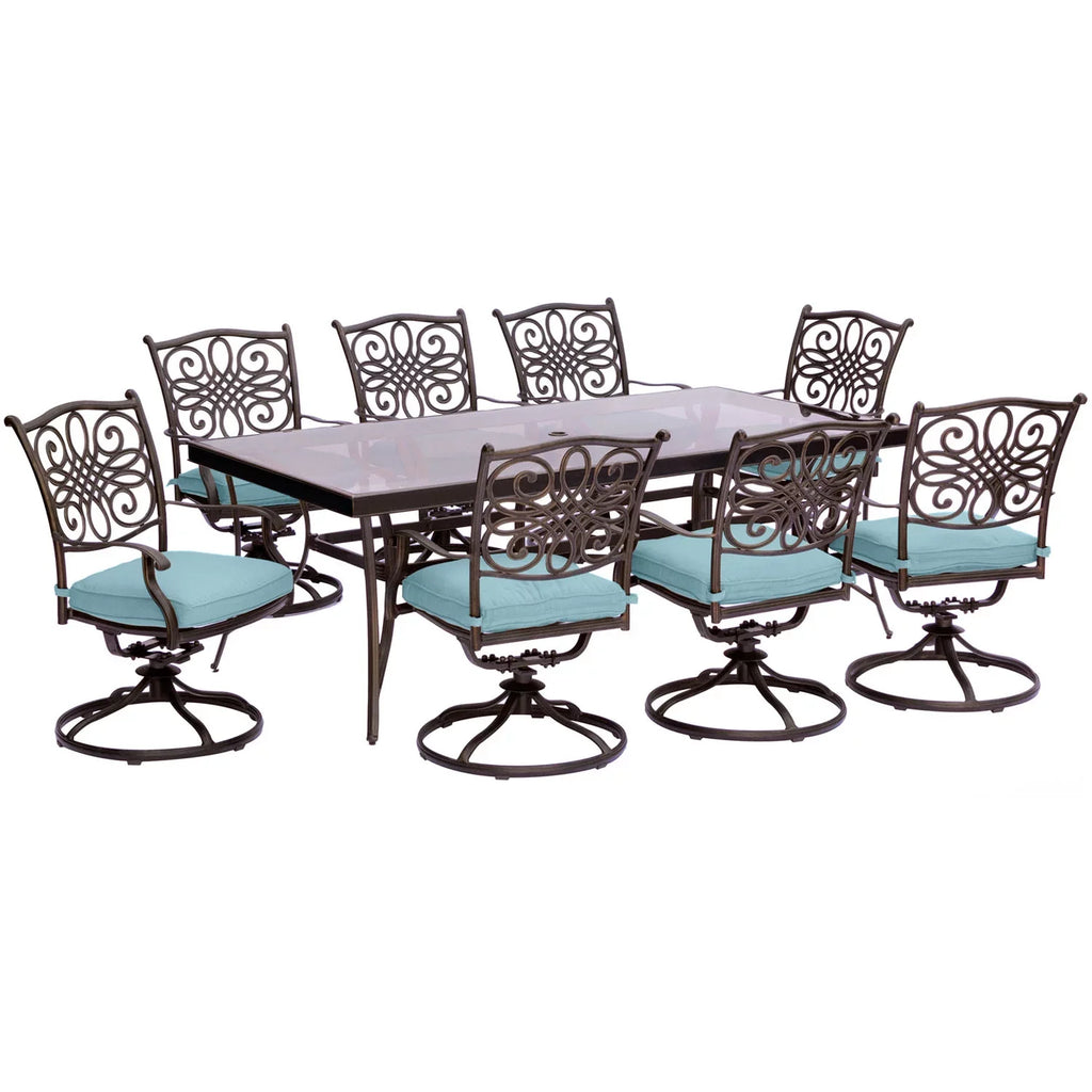 Dining Cambridge Dining Glass-Top in 9-Piece Blue Extra Seasons Table Large with Set