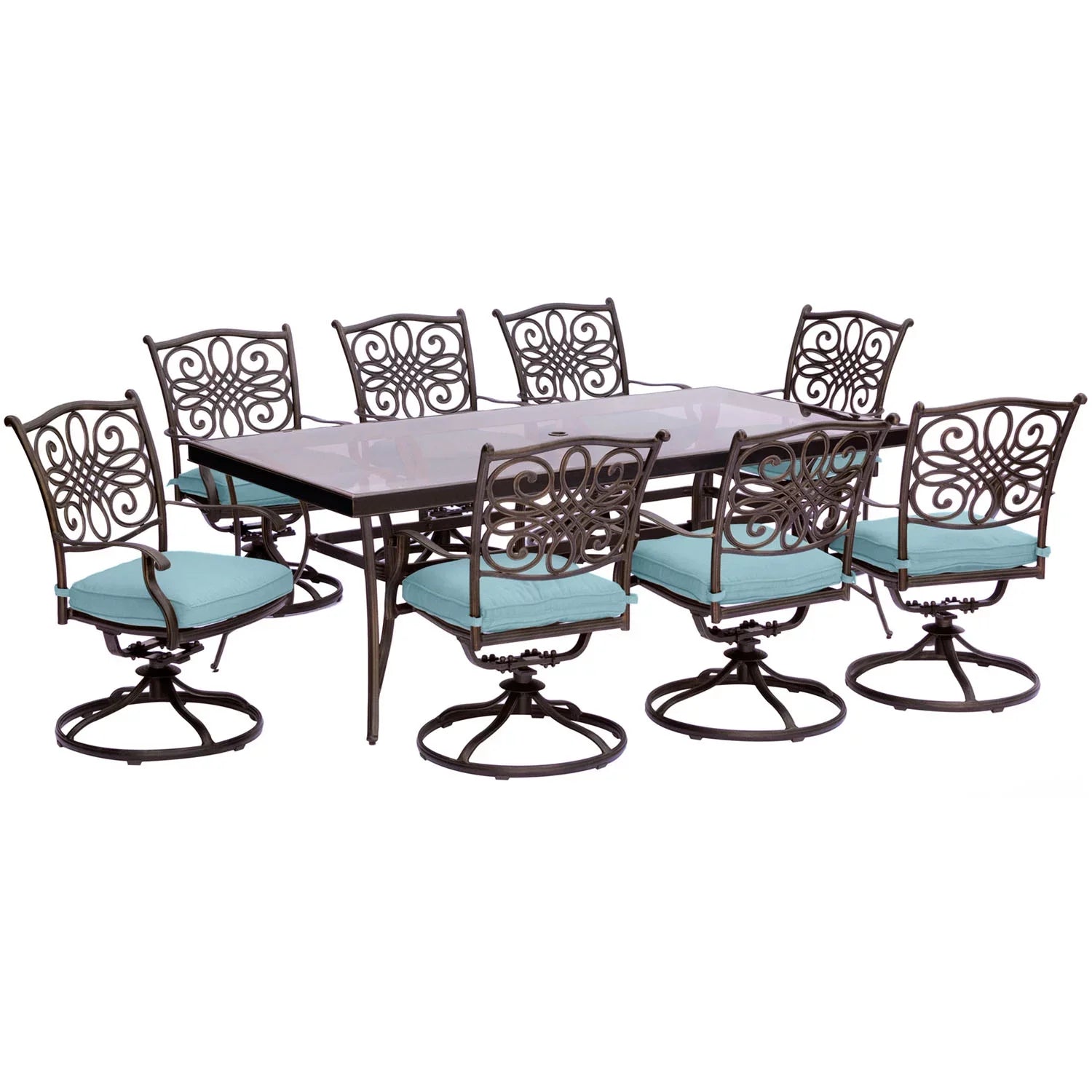 Dining Cambridge Dining Glass-Top in 9-Piece Blue Extra Seasons Table Large with Set