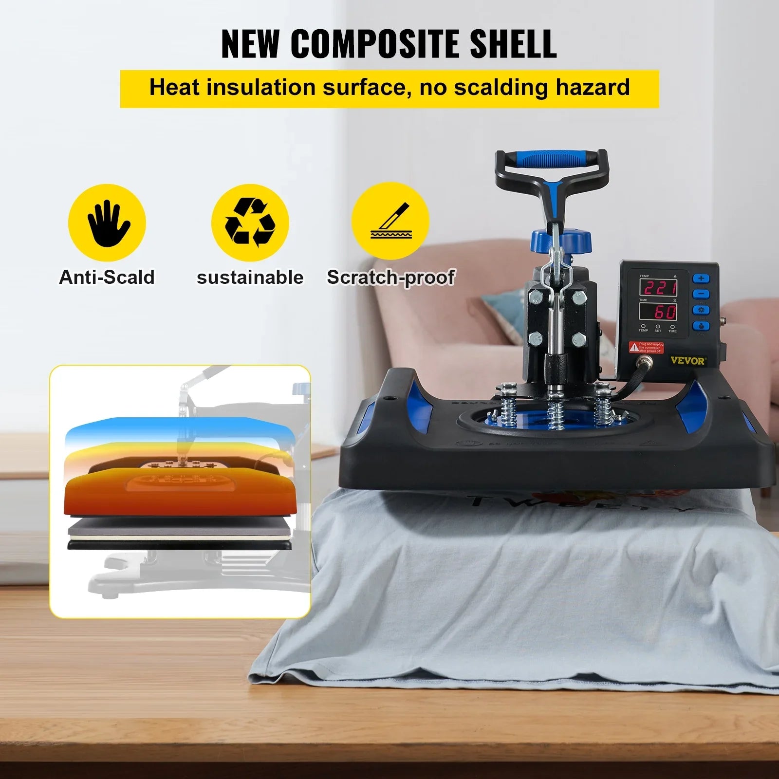 Pillow, Digital Vinyl 12" Pressing Surface, Anti-Scald Canvas Sublimation Machine, Fast Machine, T-Shirt with Swing Bag, Away Transfer x BENTISM Press Heating 360 Printer 15" Blue Heat
