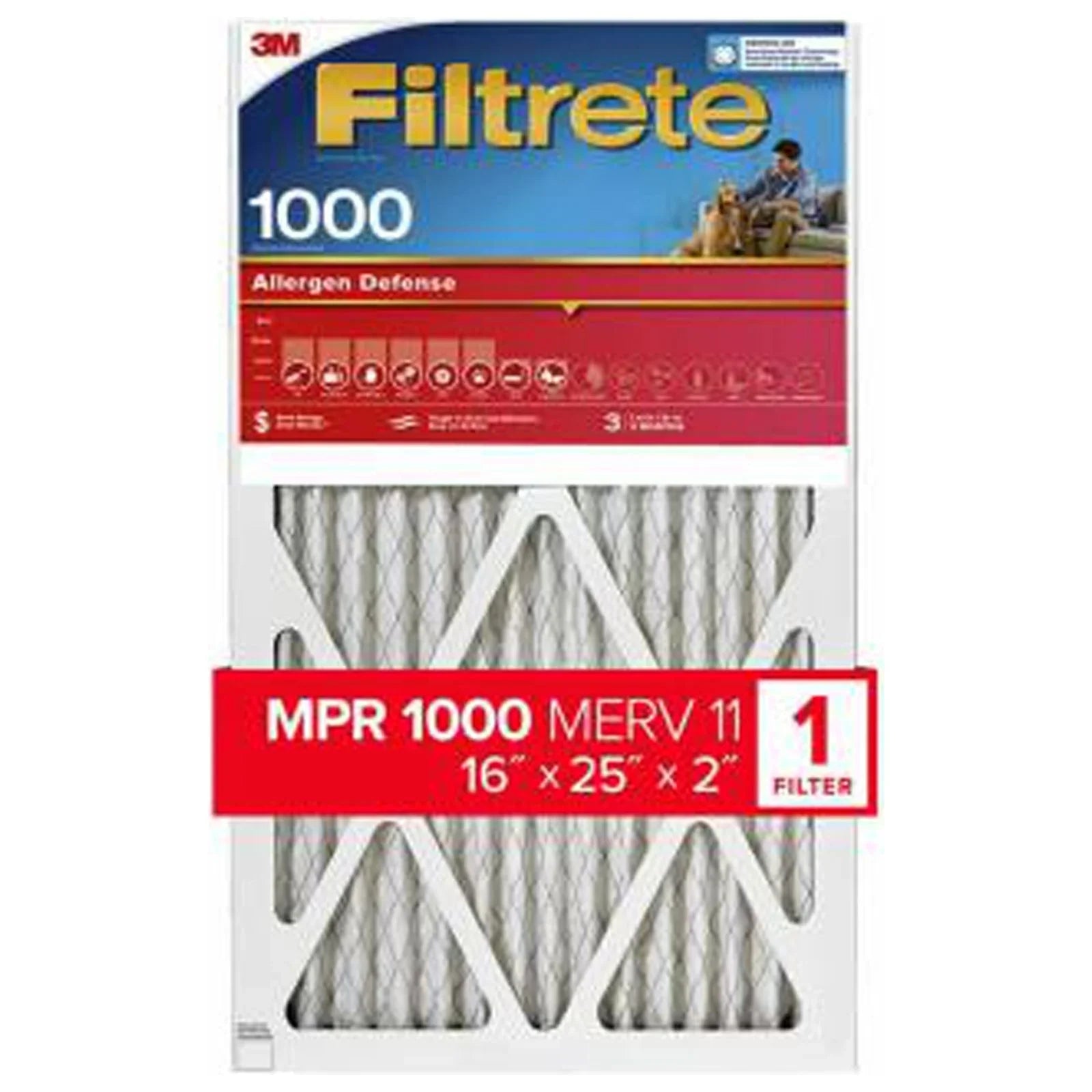 2 Filtrete 16 Air X D W X H Polypropylene Pleated pk in. Filter in. in. 11 1 25 MERV