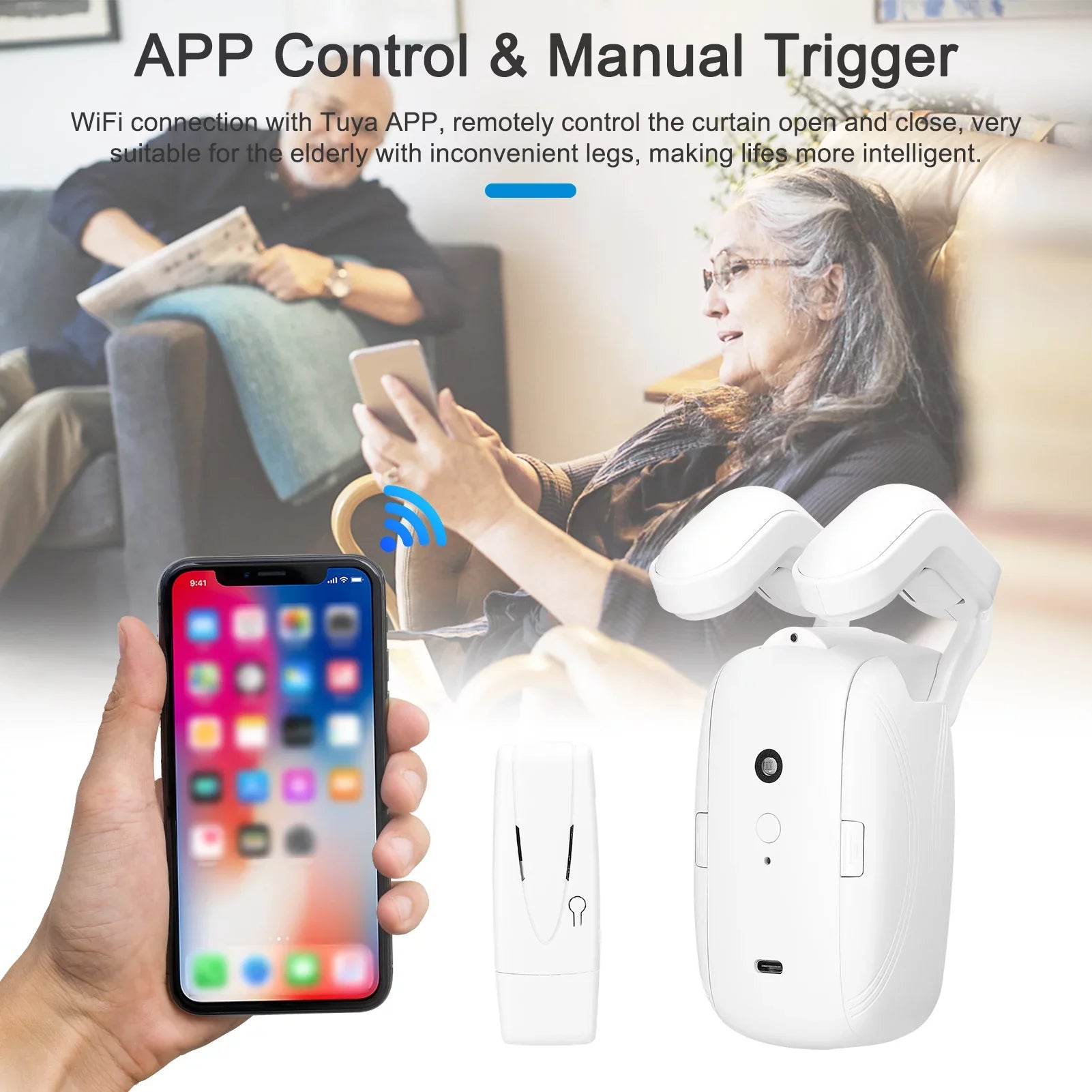 Support Robot Curtain Motor Intelligent for Home Compatible Setup WiFi Rod Control APP Walmeck Remote Opener No Curtain Wiring Electric Timer with & Sensing Automatic Gateways with Roman