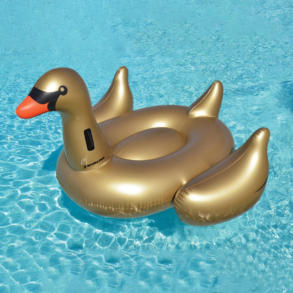 Float, Gold Ride-On 75-Inch Pool Swan Swimming Inflatable Giant Central Swim