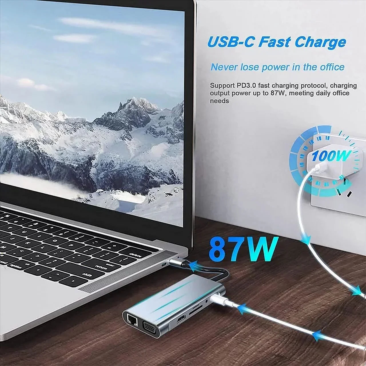 Laptop with Gigabit Pro,Air 11-in-1 Dell VGA,Type-C HDMI, Power,USB Kidsol USB MacBook C 3.5mm LAN,SD,MicroSD,Compatible Ports A*4, 4K Station PD100W Lenovo with HP Multi-Port Docking