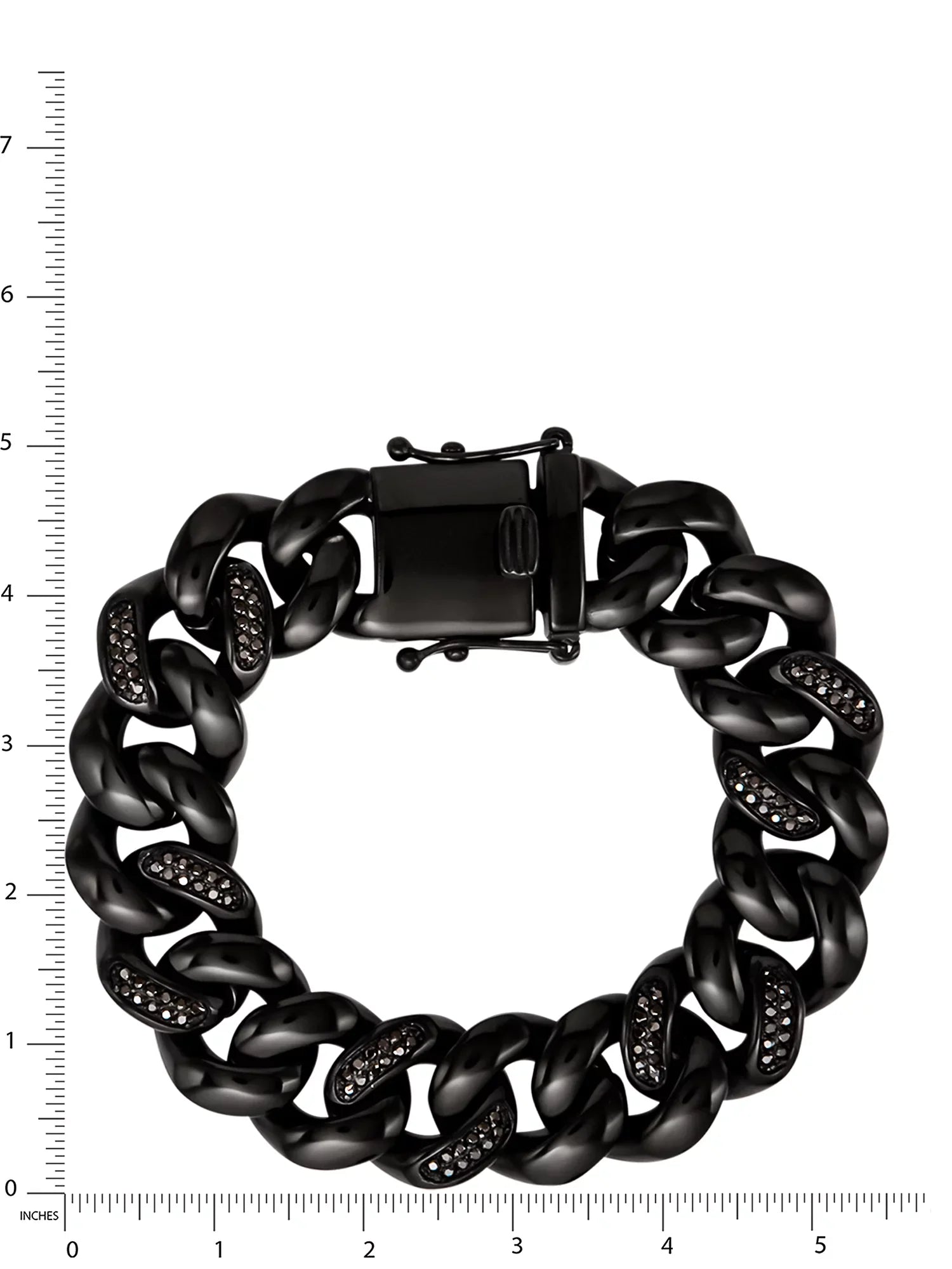 Stainless Simulated Steel Bracelet Curb Diamond O'Neal Black Plated Men's IP Shaquille