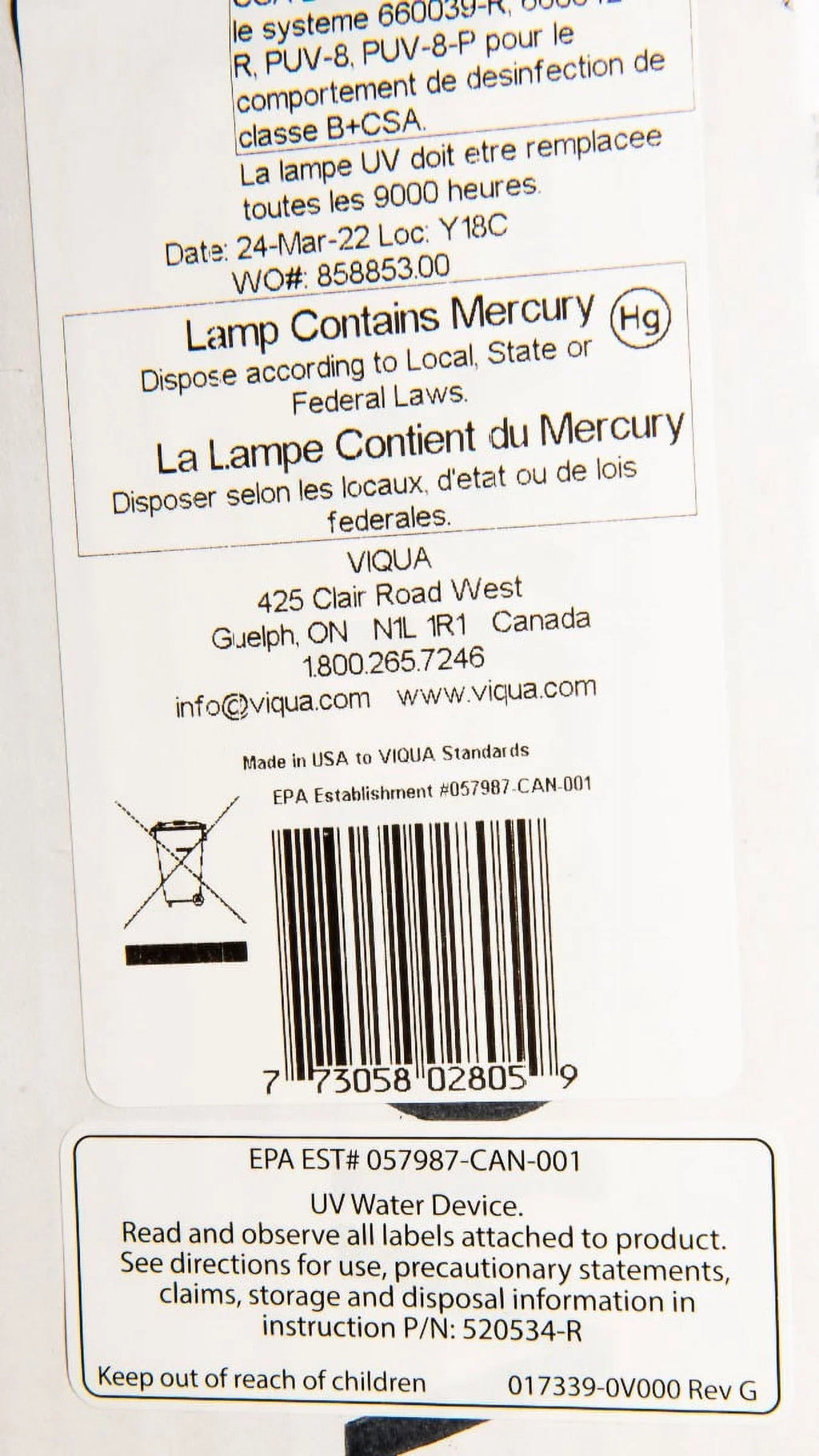 Replacement UV Premium D4 Viqua 602805 for Lamp D4, Systems D4+, Models