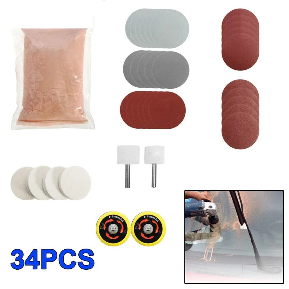 Remover,Glass 8OZ Pad Polishing Scratch Kit Deep New Wheel Cerium Oxide 2 U &