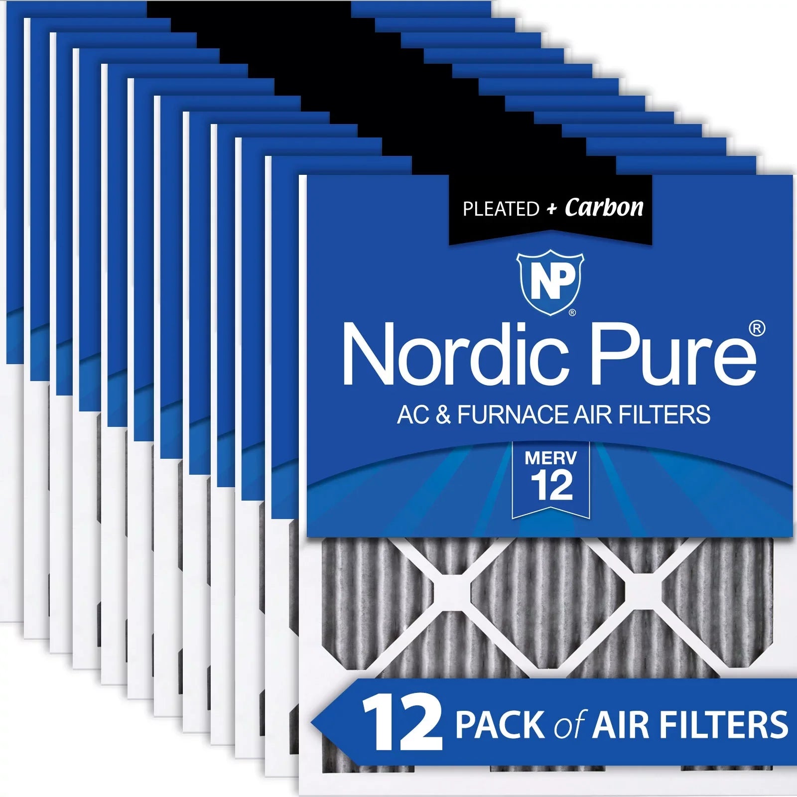 Air Filters 12 Pack Furnace Pleated Carbon 15x20x1 12 MERV Plus (14_1/2x19_1/2)
