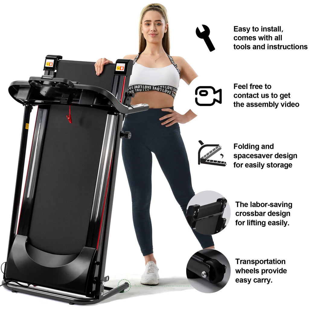Gym Cup Rate Foldable, Electric Fitness 2.5HP Sensor Home Treadmill Walking Folding Heart Incline 12KM/H Running Treadmill Bluetooth Holder Music for for Exercise with Machine Indoor Home