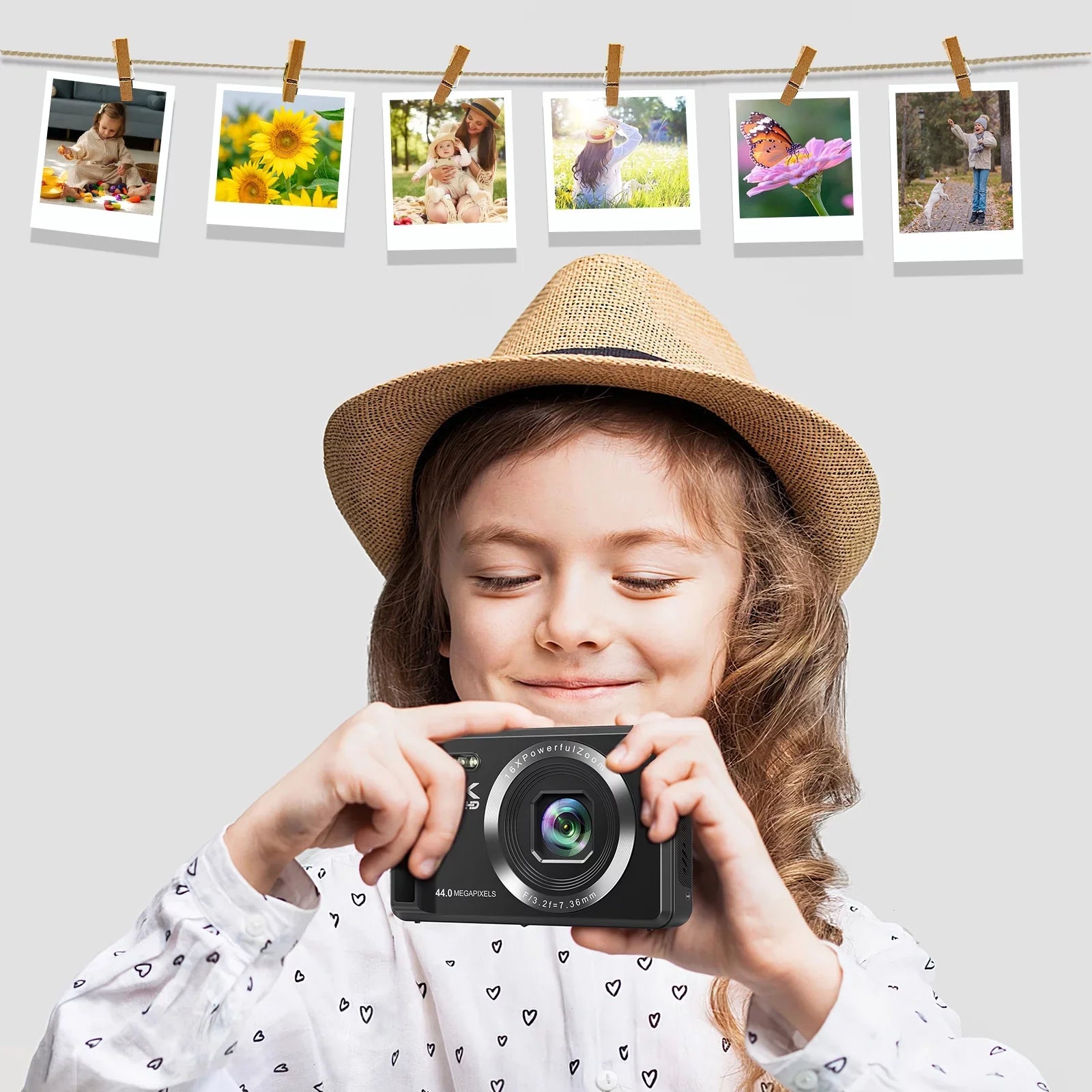 SEREE SD 4K Autofocus 44MP Shoot Compact Point 32GB 16X 2 Batteries with Digital Digital Camera with Portable and Cameras Digital Card and Camera Zoom, 2.4''