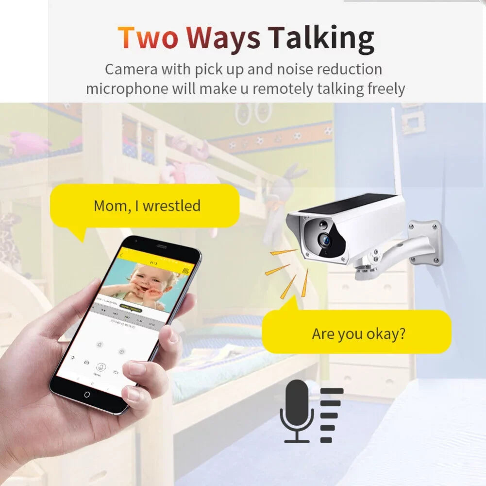 IP 1080P Surveillance Cameras, WiFi Camera, Camera Video Motion Powered, Wireless Solar Rechargeable Outdoor Waterproof, Security Energy Battery Powered Detection,