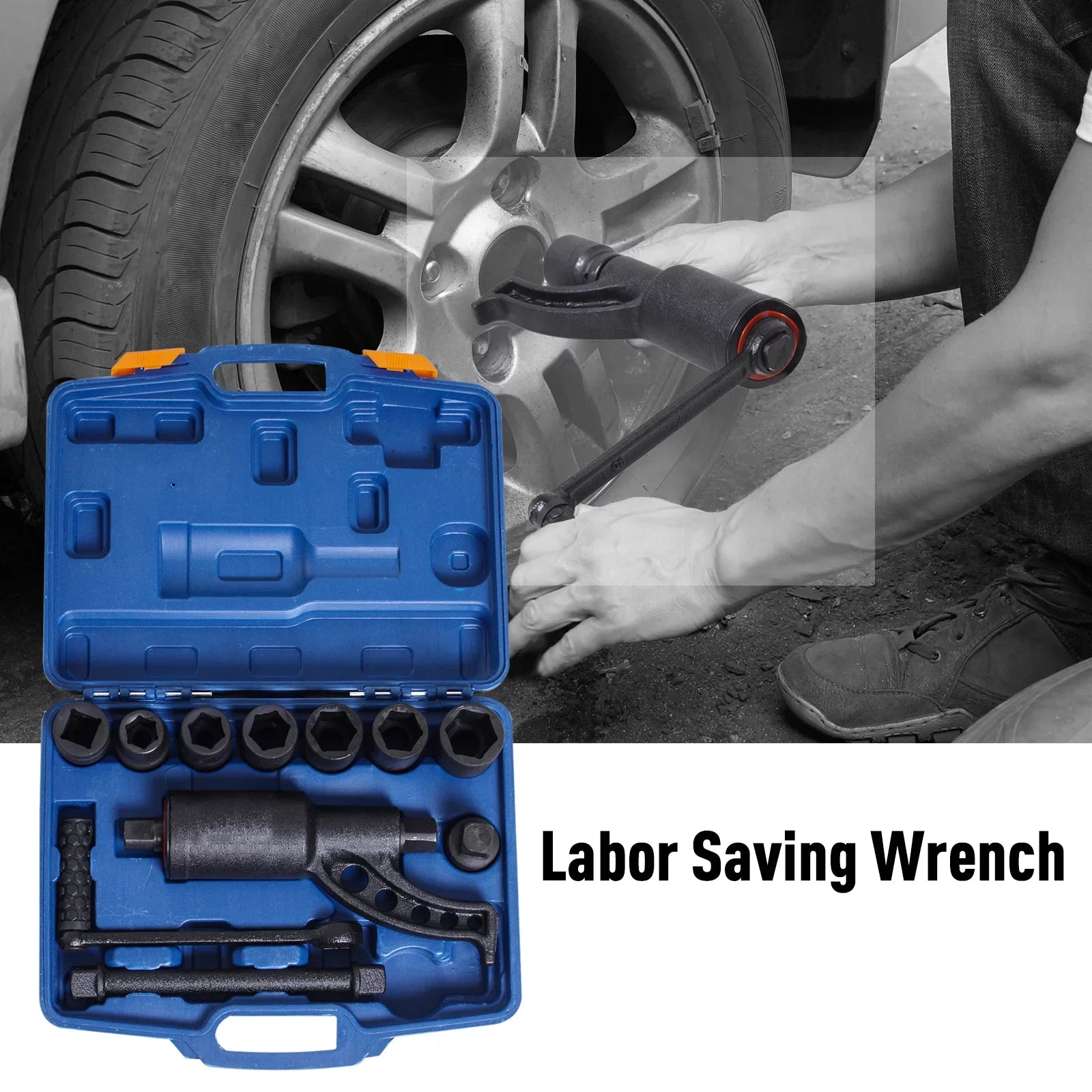 DURHAND Lug Wrench Set Labor W/7 Saving Torque Multiplier Nut Cr-V Socket