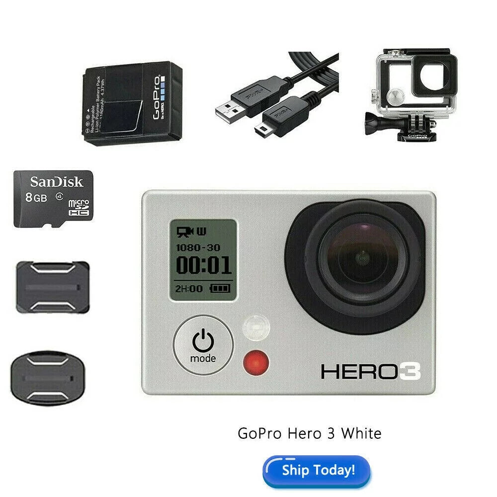 HERO3 Edition Camera GoPro Wi-Fi (Refurbished) White Camcorder Action Restored Sport