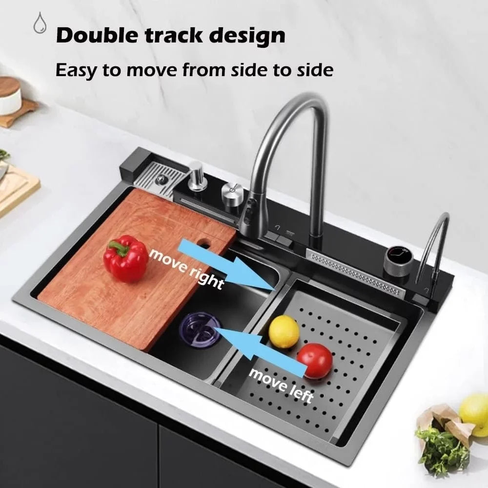 Flying Rain SinkIntegrated Tap Sink Waterfall Set Pull-Out with Household Nano Black INCH 29.5 Sink