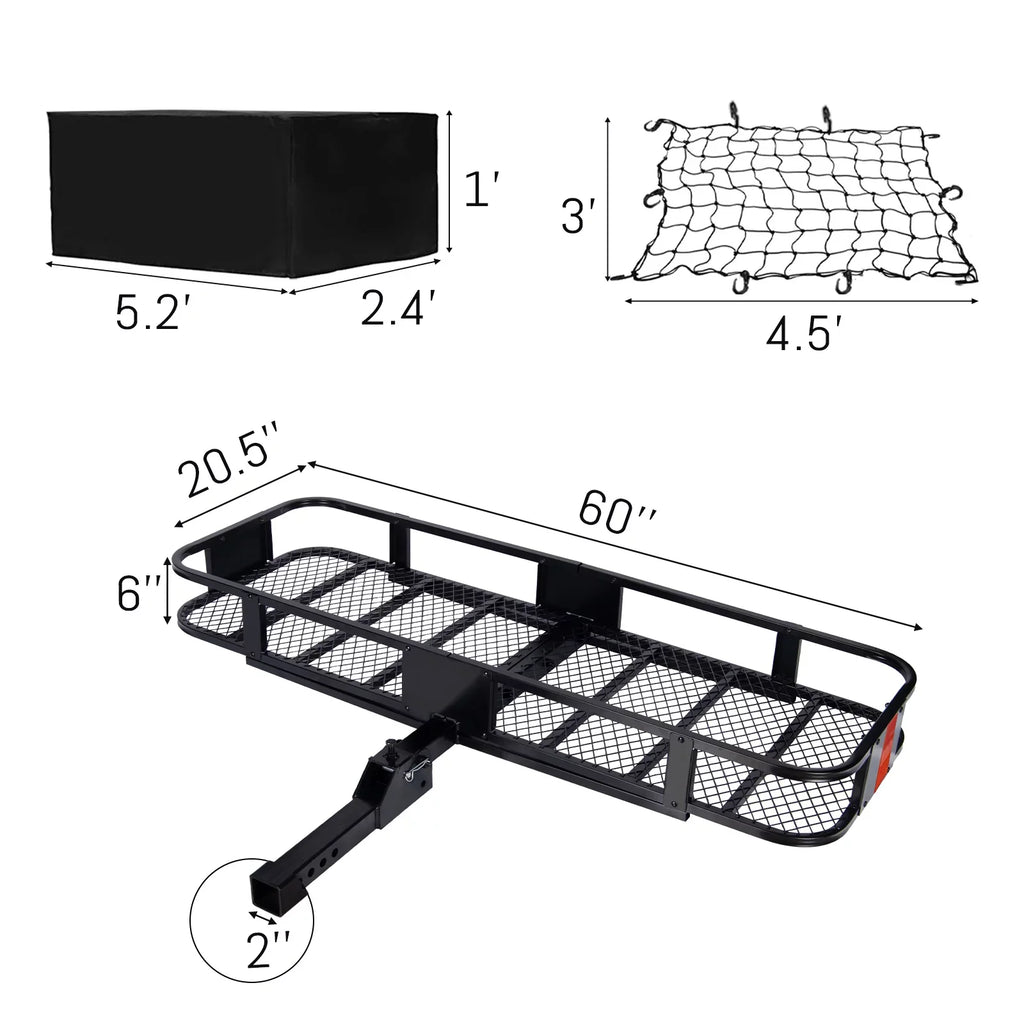 500 Rack Capacity 60"x20"x6" Cargo SUV, Truck, Rear for Luggage Carrier Mount lbs, Basket Folding Hitch Car,